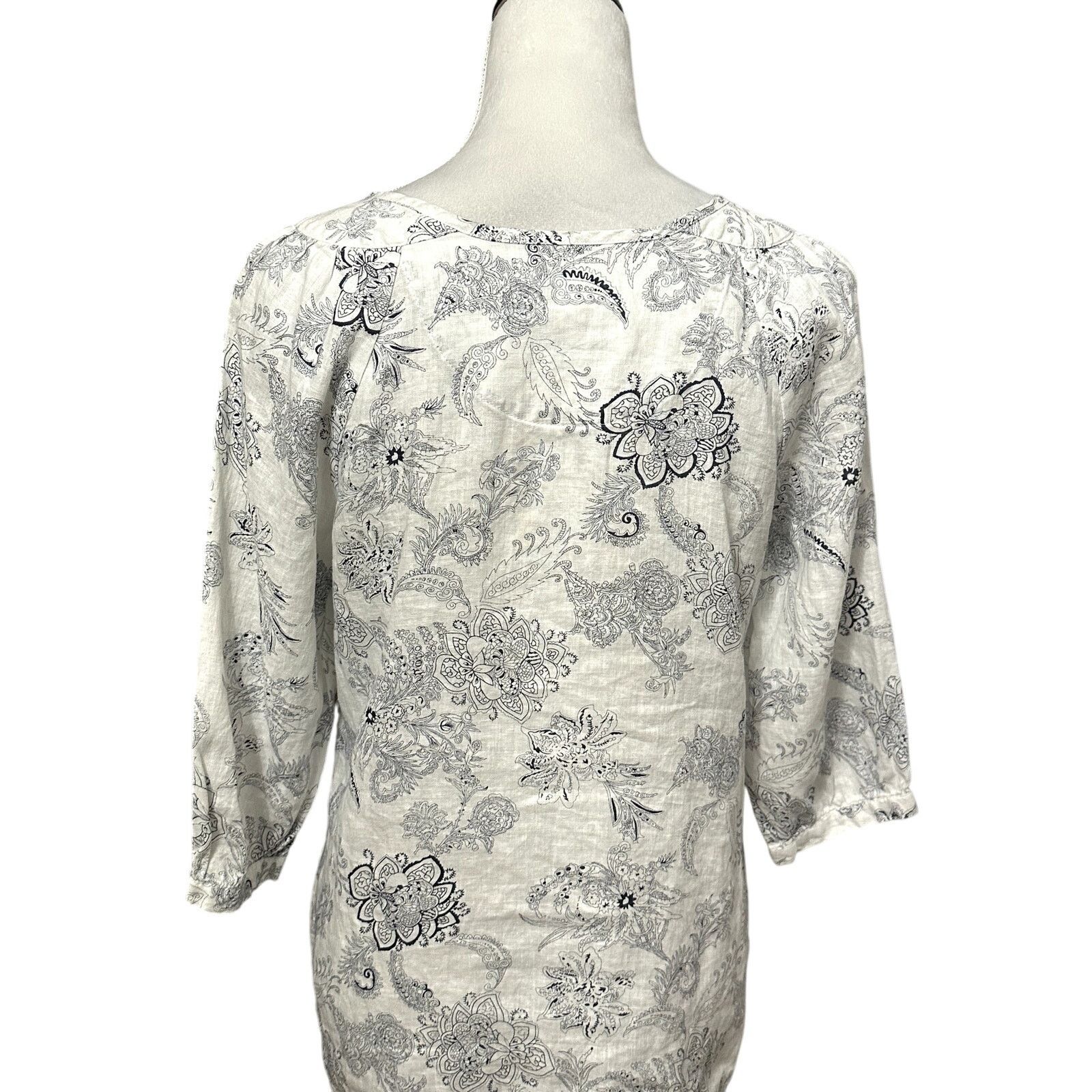 Other Malvin Linen Blouse Floral Paisley 3/4 Sleeves White/Blue S Size S / US 4 / IT 40 - 5 Thumbnail