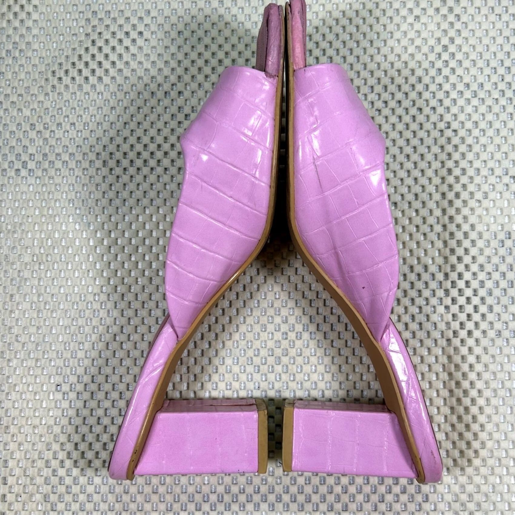 PRINCESS POLLY Princess Polly Pink Faux Leather Croc Mules Block Heel Square Toe Sandal Heels 8 Womens Size US 8 / IT 38 - 6 Thumbnail
