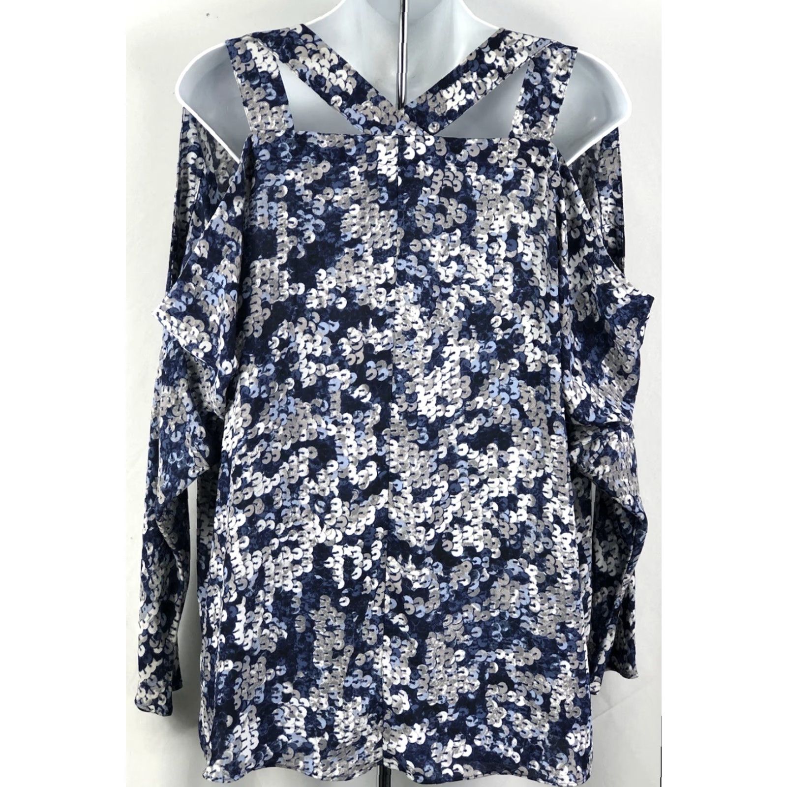Juicy Couture Juicy Couture Blouse L Blue Geo Beaded V-Neck Cold Shoulder Back 90s Y2K Womens Size L / US 10 / IT 46 - 3 Thumbnail
