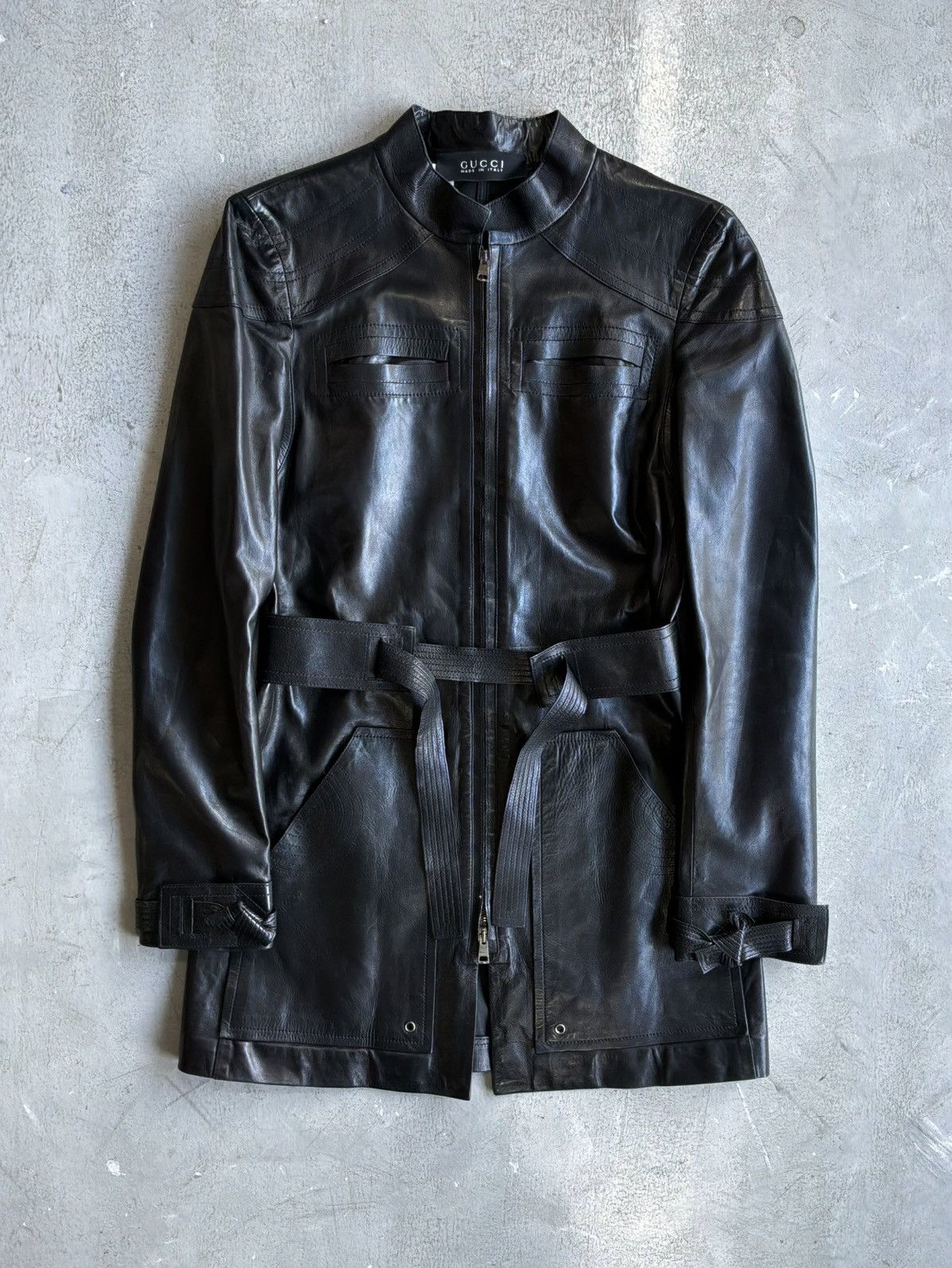 Gucci 90s Gucci - Tom Ford Era - Belted Leather Trench Jacket Size S / US 4 / IT 40 - 1 Thumbnail