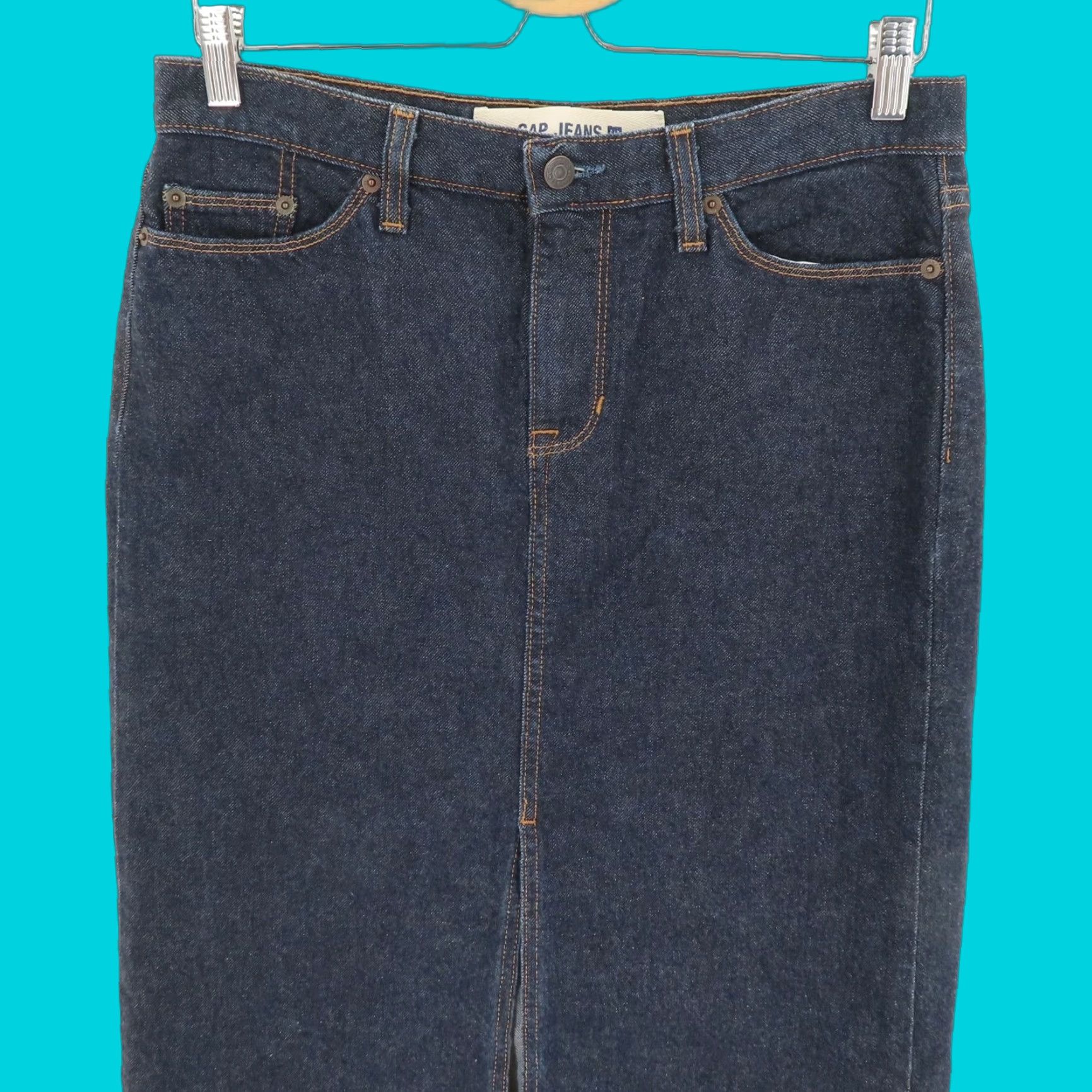 Gap VINTAGE Gap Women Skirt Long Denim Blue 6 Pockets Slit Dark Wash Casual Cotton Blend Denim Front Slit Pockets Y2K Size 28" / US 6 / IT 42 - 1 Thumbnail