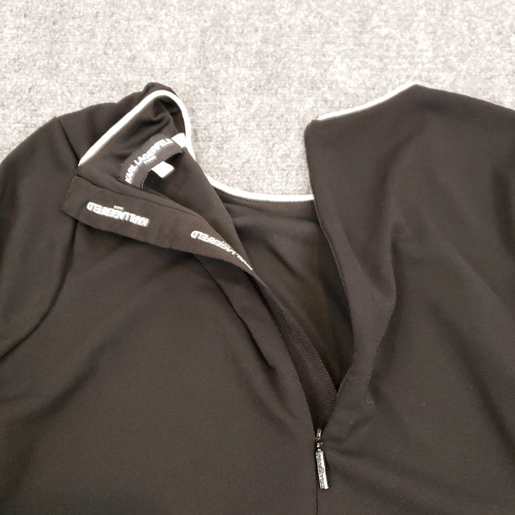 Karl Lagerfeld VINTAGE Karl Lagerfeld Dress Womens 8 Black Midi Shift Long Sleeve Ruffle Size M / US 6-8 / IT 42-44 - 7 Thumbnail