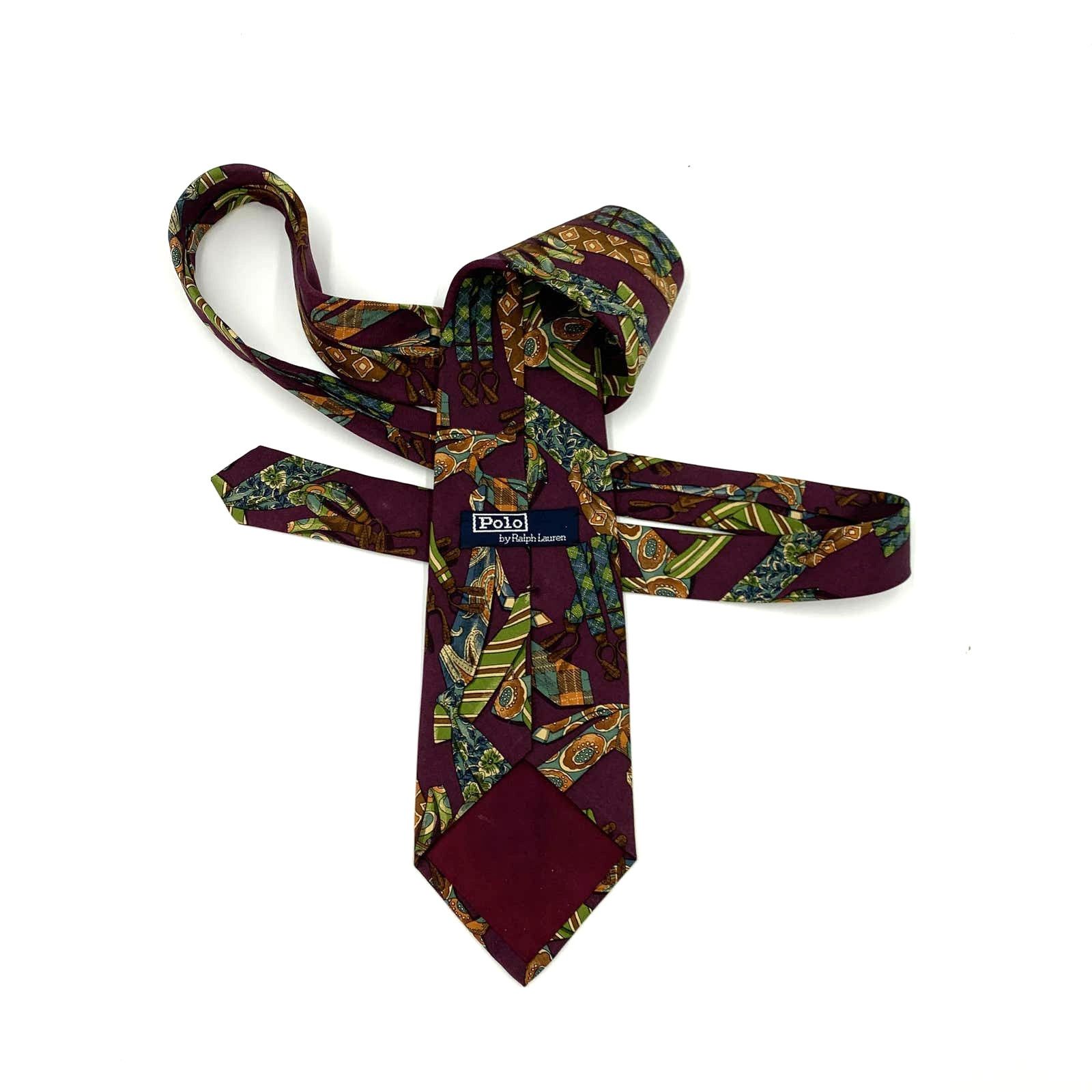 Polo Ralph Lauren × Vintage Polo Ralph Lauren Silk Tie 90s Necktie Print Burgundy Size ONE SIZE - 6 Thumbnail