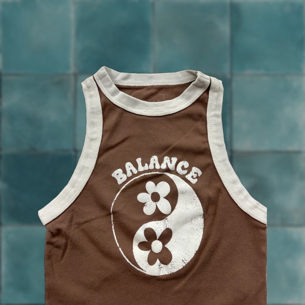 Vintage FULL TILT Shirt Womens XS Brown Ringer Tank Top Balance Graphic Cropped Size XS / US 0-2 / IT 36-38 - 1 Thumbnail