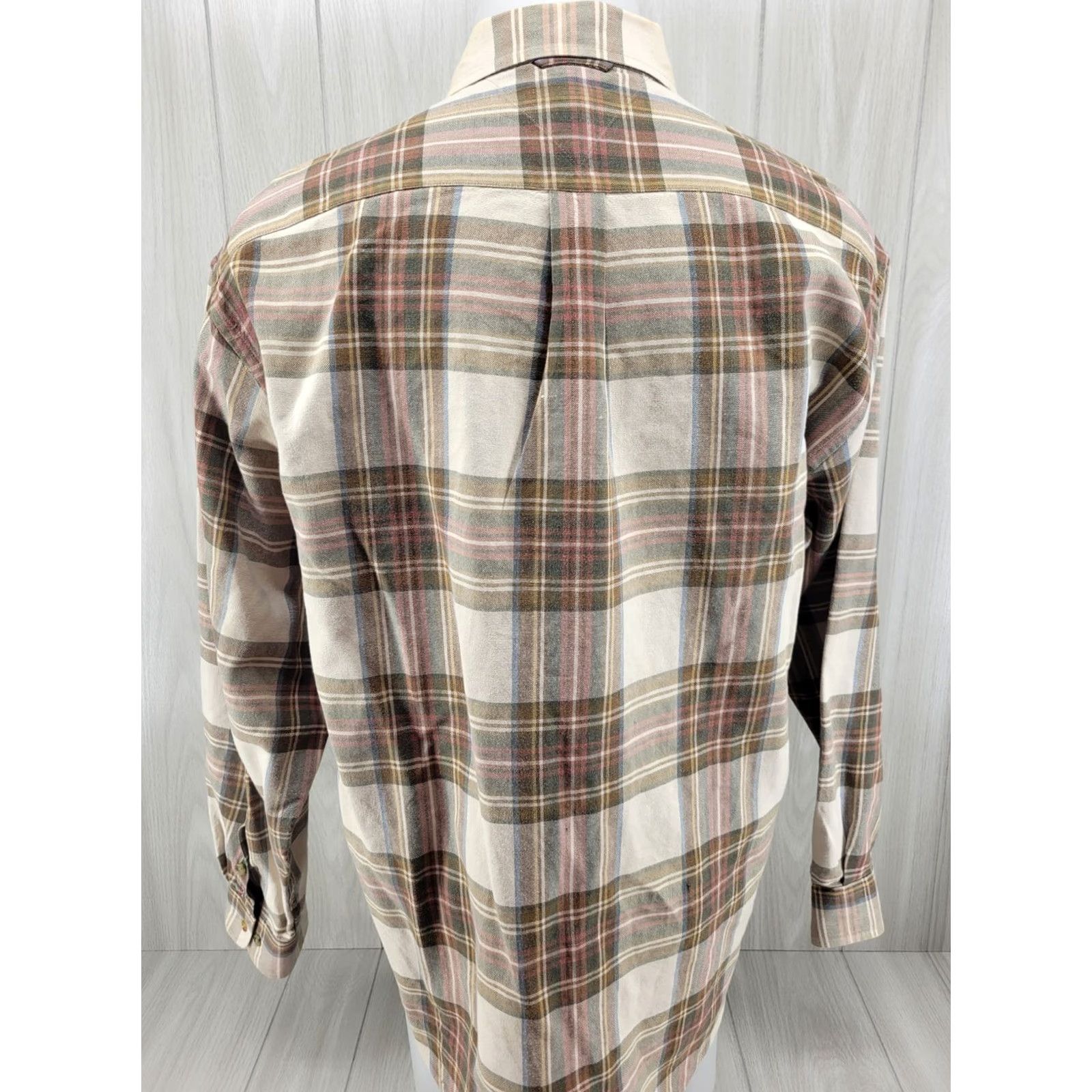 Tommy Hilfiger VTG Tommy Hilfiger Button-Up Long Sleeve Mens XL Tan Plaid Crest 90s Vintage Cotton Blend Thick Shirt Size US XL / EU 56 / 4 - 6 Thumbnail