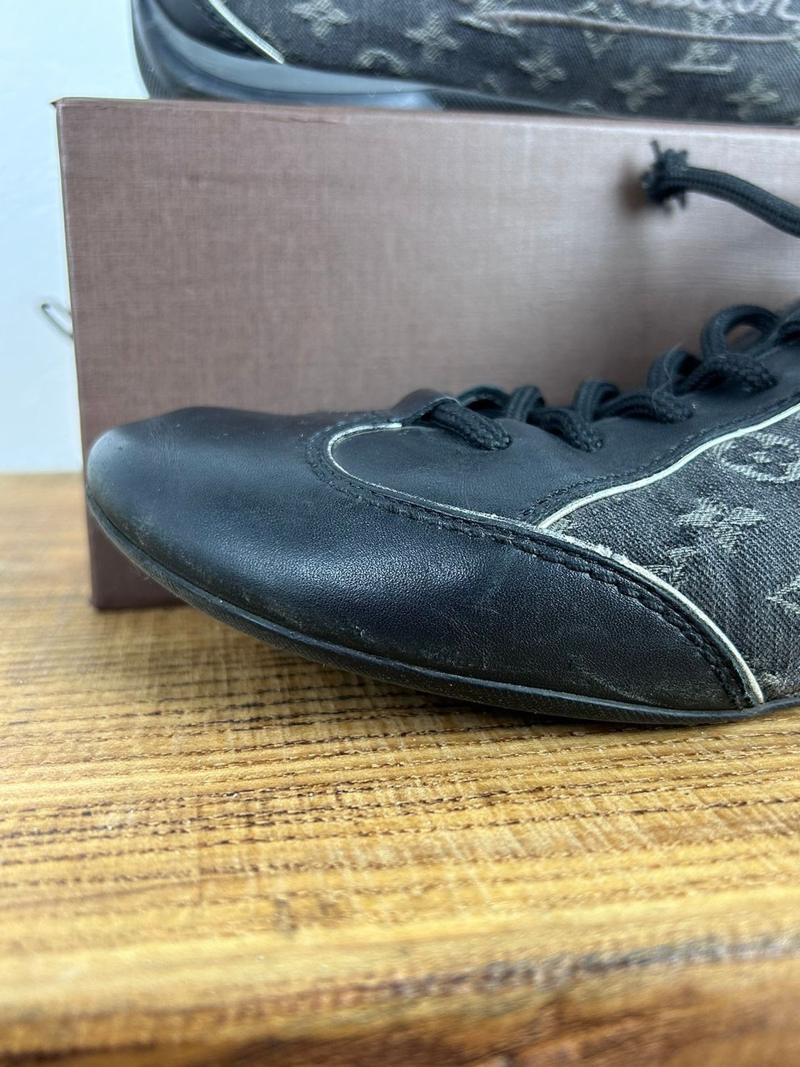 Louis Vuitton Louis Vuitton Denim And Leather Monogram Low Top Sneakers Size US 7.5 / IT 37.5 - 3 Thumbnail