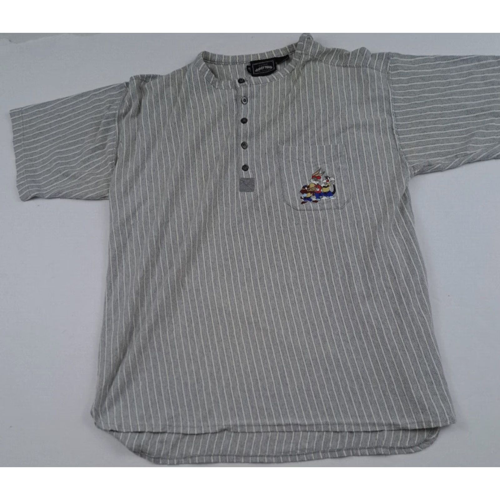 Vintage VINTAGE Classic Looney Tunes Grey Pinstriped Baseball Jersey L Taz,Bugs,Sly LG 1990s Gray Mens Size US L / EU 52-54 / 3 - 2 Thumbnail