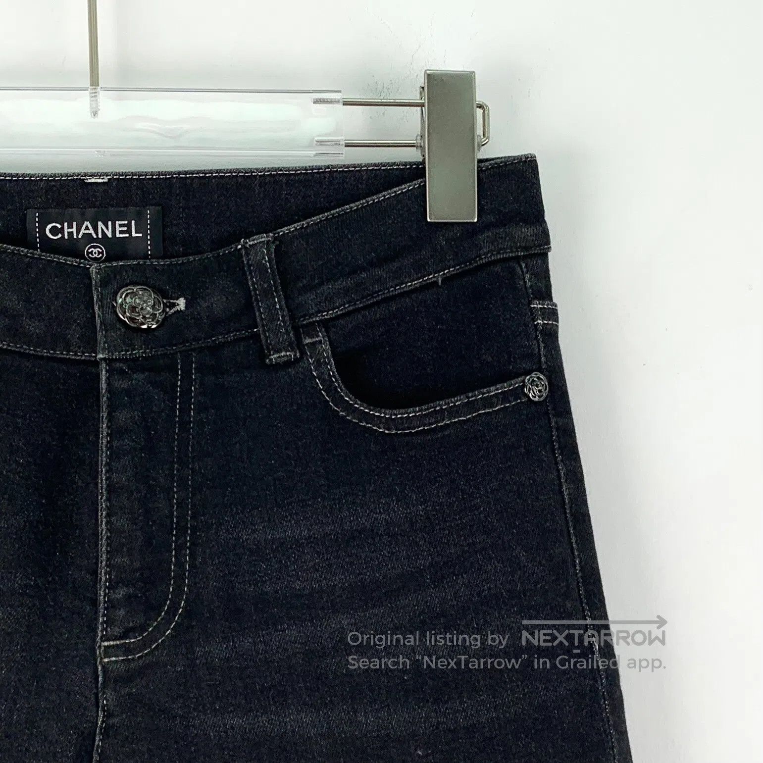 Chanel Chanel Black camellia lace hem cotton casual denim long pa Size 35" - 3 Thumbnail