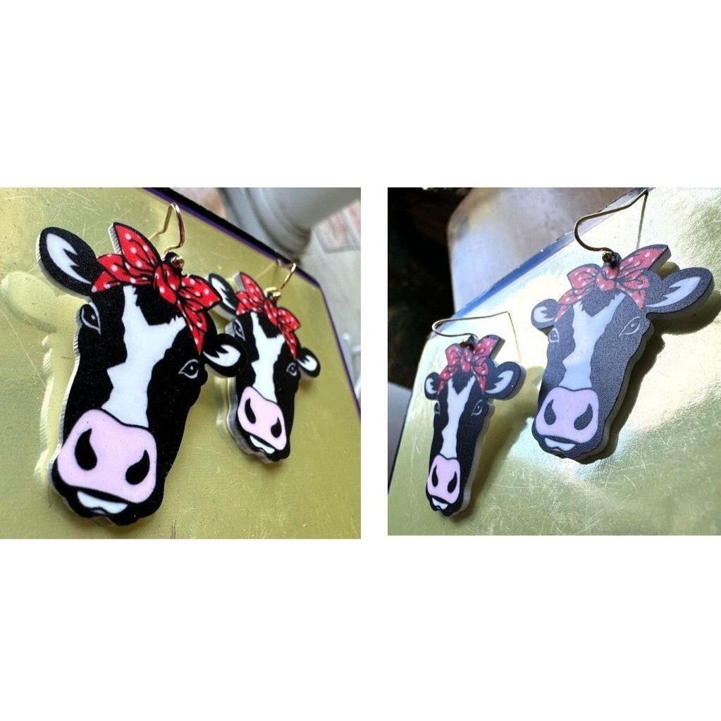 Handmade Christmas Cow Earrings Dangle Hooks New Heifer Calf Bovine F Size ONE SIZE - 5 Thumbnail