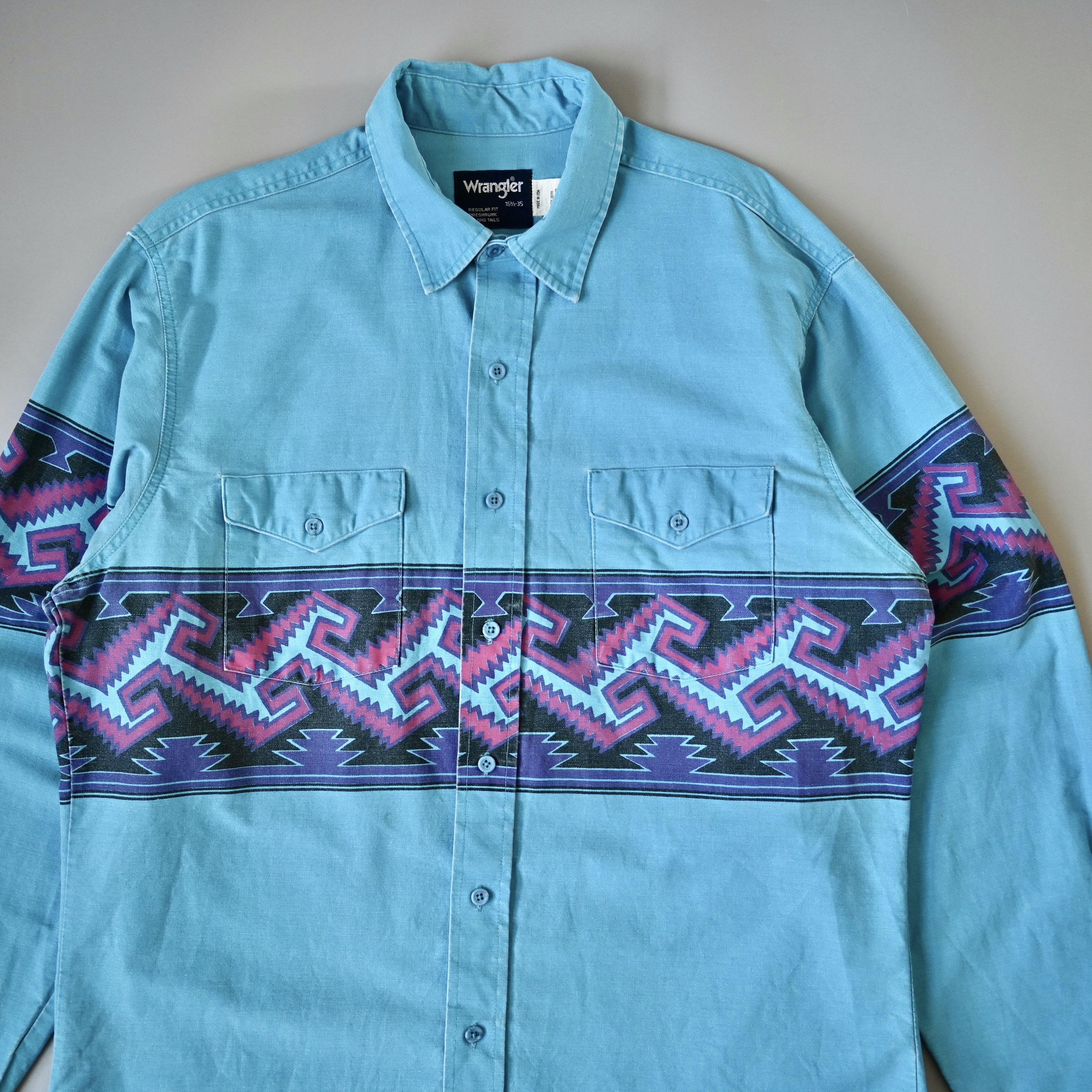 Vintage VTG Wrangler brushpopper shirt Aztec Navajo turquoise 16.5 Size US L / EU 52-54 / 3 - 1 Thumbnail