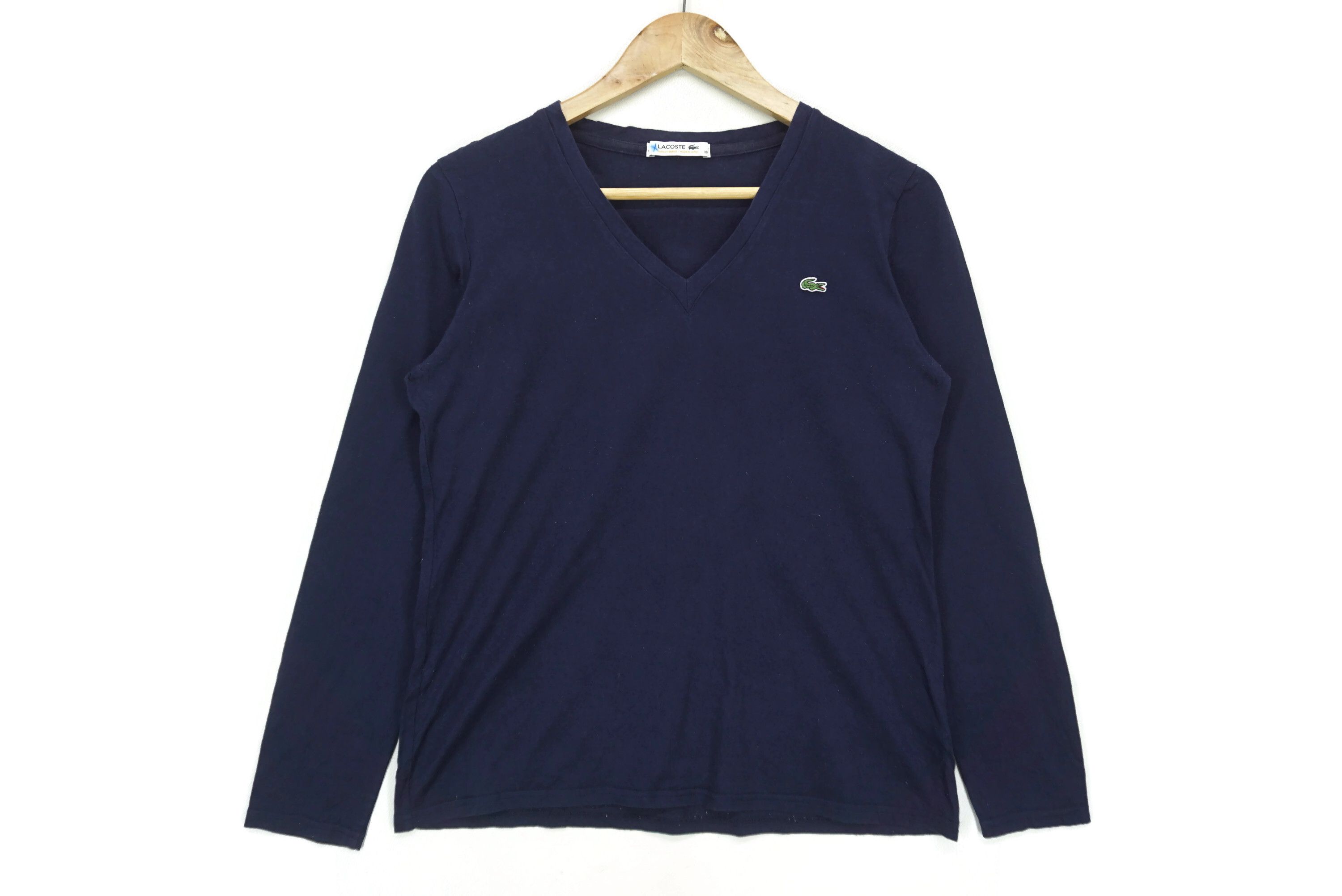 image of Lacoste x Sports Specialties V Neck Long Sleeve Tee Shirt Size 38 Made In Japan in Blue, Men's