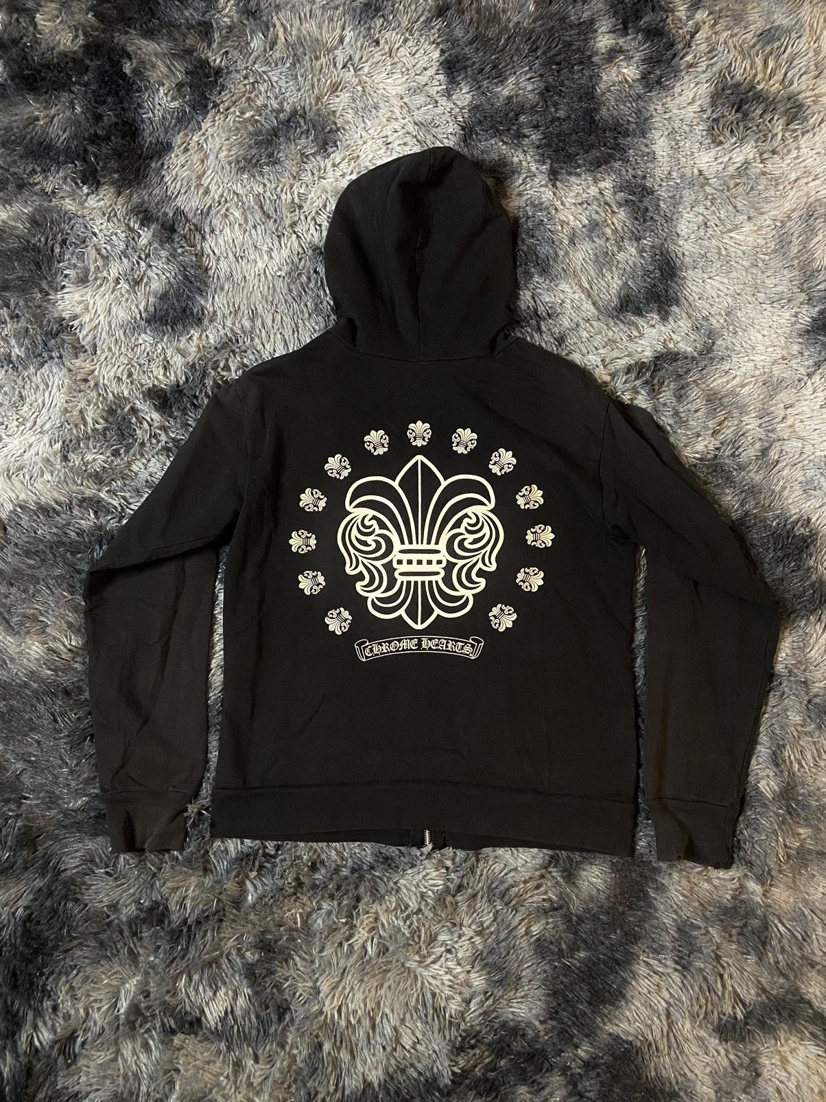 Chrome Hearts Zip Up Hoodie Fleur De Lis Scroll Logo Black