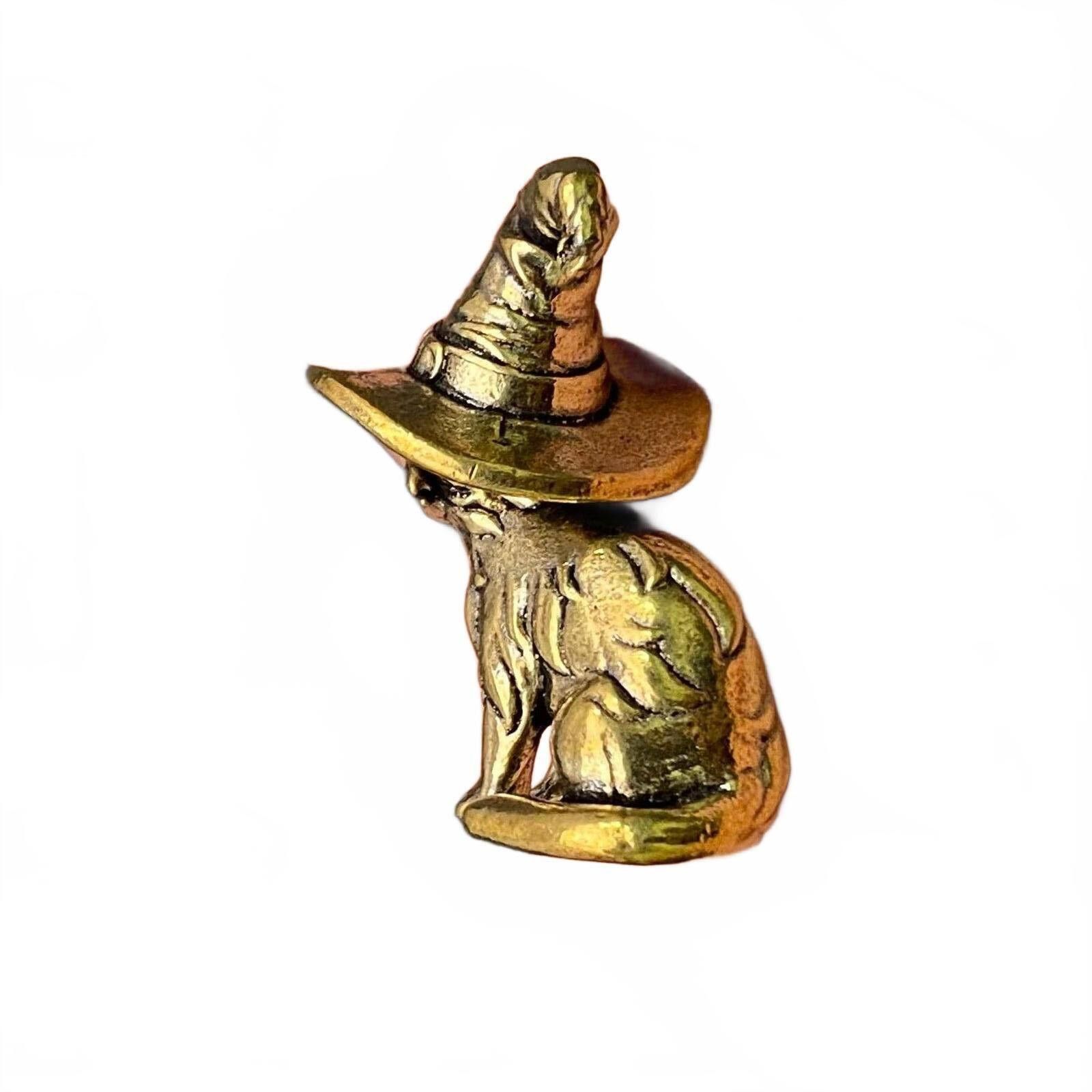 The Unbranded Brand Brass Cat Figurine Miniature with Witch Hat Size ONE SIZE - 2 Thumbnail