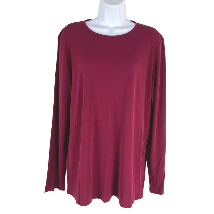 Eileen Fisher Eileen Fisher Top Large Silk Long Sleeve Burgundy Solid ...