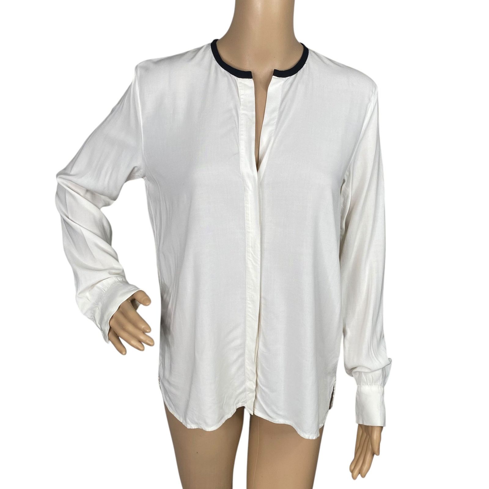 James Perse James Perse White Black Trim Collar Button Down Shirt SZ M Size M / US 6-8 / IT 42-44 - 2 Thumbnail