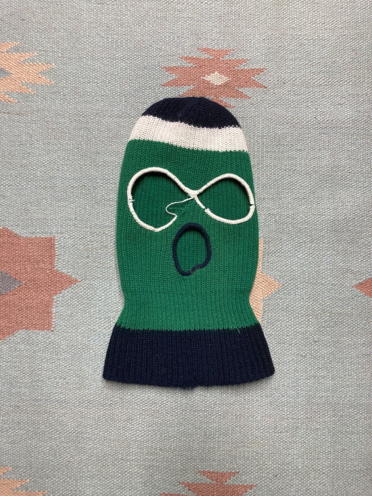 Vintage Ski Mask 3 Hole Robber Knit Balaclava Full Face Beanie 70s Size ONE SIZE - 1 Thumbnail