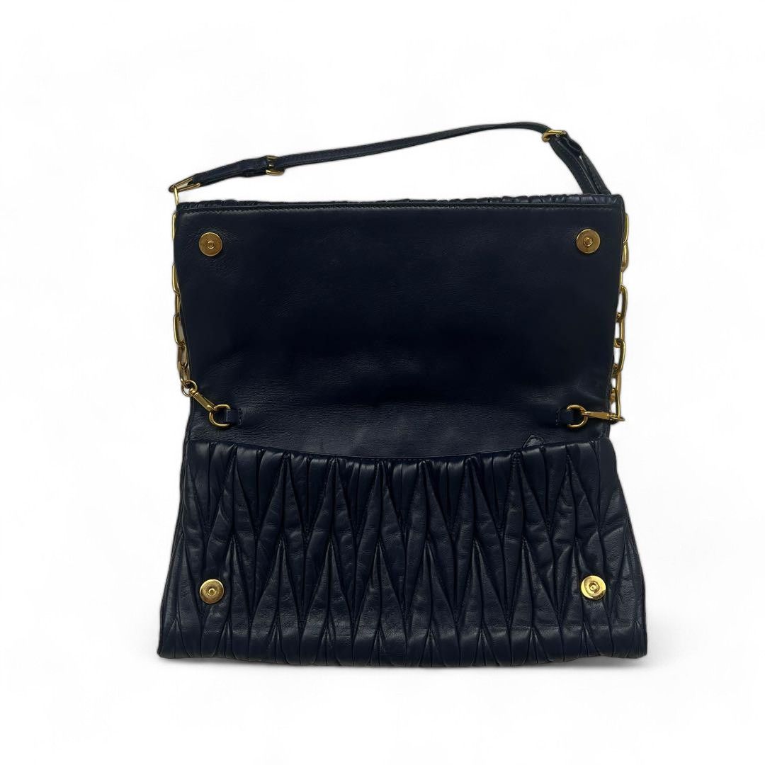 Miu Miu Miu Miu - Matelasse Shoulder Bag Navy Leather Size ONE SIZE - 7 Thumbnail