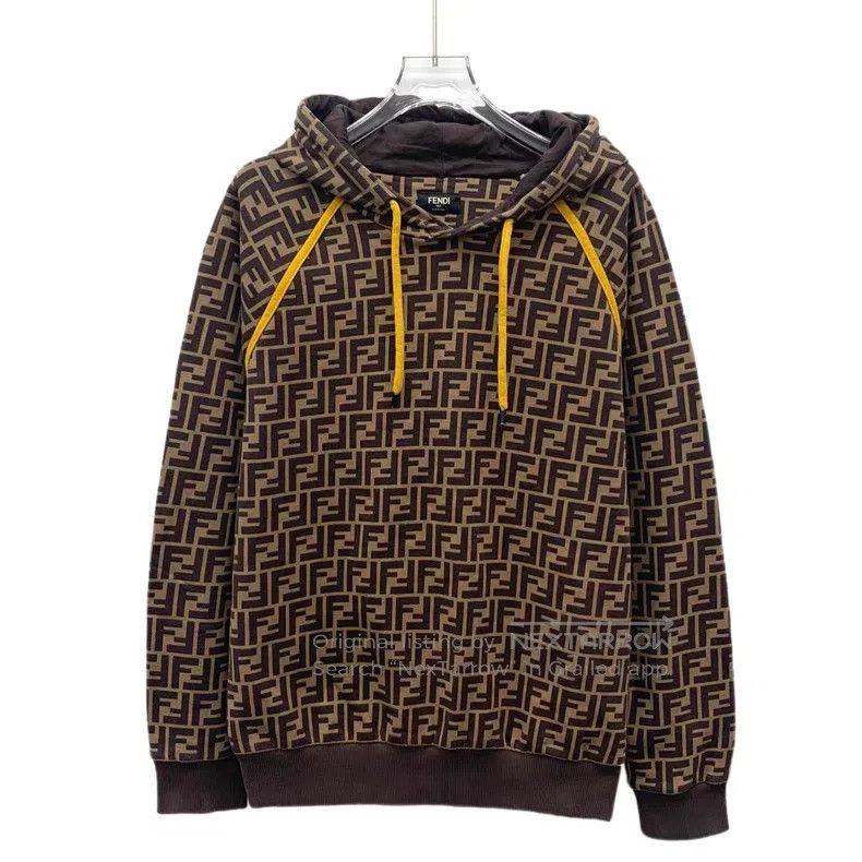 Fendi Fendi Brown Logo Fleur-de-lis Print Cotton Hooded Drawstri Size US S / EU 44-46 / 1 - 1 Thumbnail