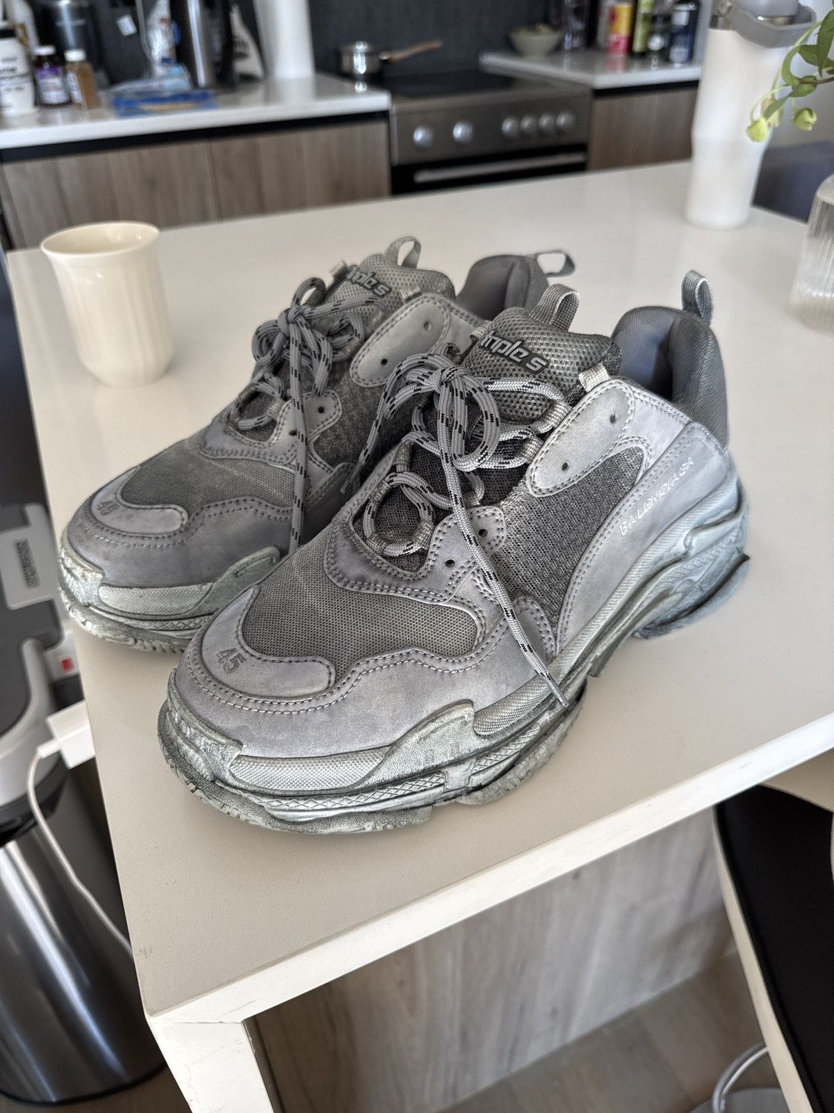 Balenciaga Balenciaga Triple S grey distressed sneakers Size US 12 / EU 45 - 3 Thumbnail