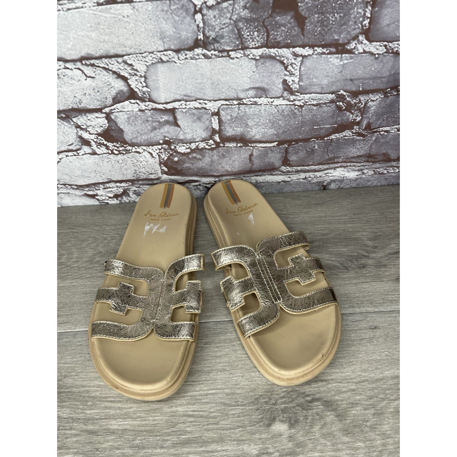 Sam Edelman Sam Edelman Valeri Metallic Gold Leather Slides Sandals Wome Size US 9 / IT 39 - 14 Thumbnail