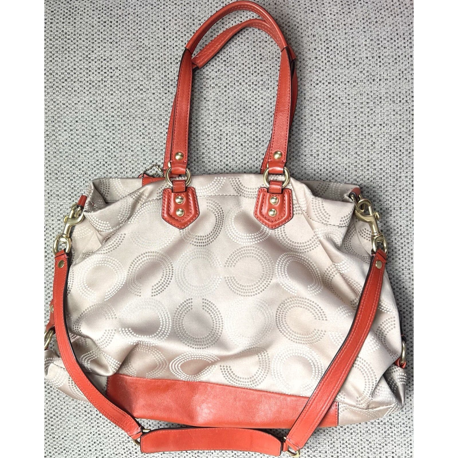 Coach Coach Shoulder Bag - F20049 Ashley Khaki Dotted Op Art Leather Trim - Detachable Strap - 15” x 10.5” x 3.5” - Women’s / Gold Hardware / Khaki Exterior Size ONE SIZE - 5 Thumbnail