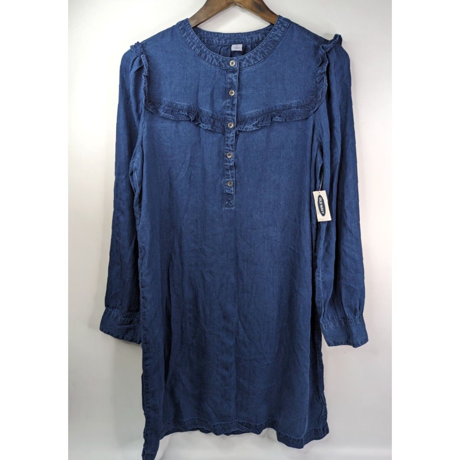 Old Navy NWT Old Navy Shirt Dress Denim Chambray Ruffle Long Sleeve Knee Length Blue M Womens Regular Size 647184 Size M / US 6-8 / IT 42-44 - 2 Thumbnail