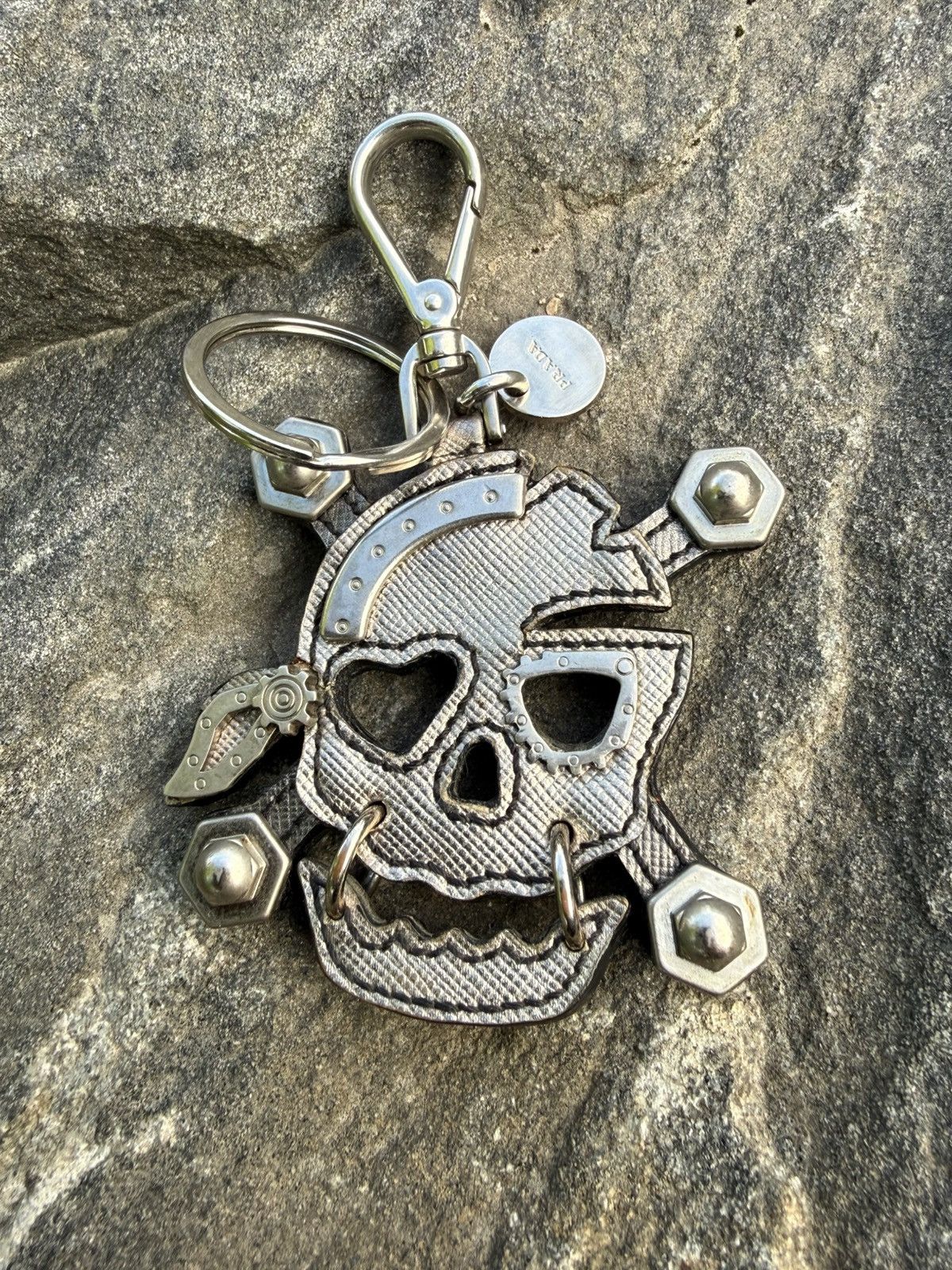 Prada Prada Orc Ogre Leather Metal Bag Charm Key Holder In Grey Size ONE SIZE - 1 Thumbnail