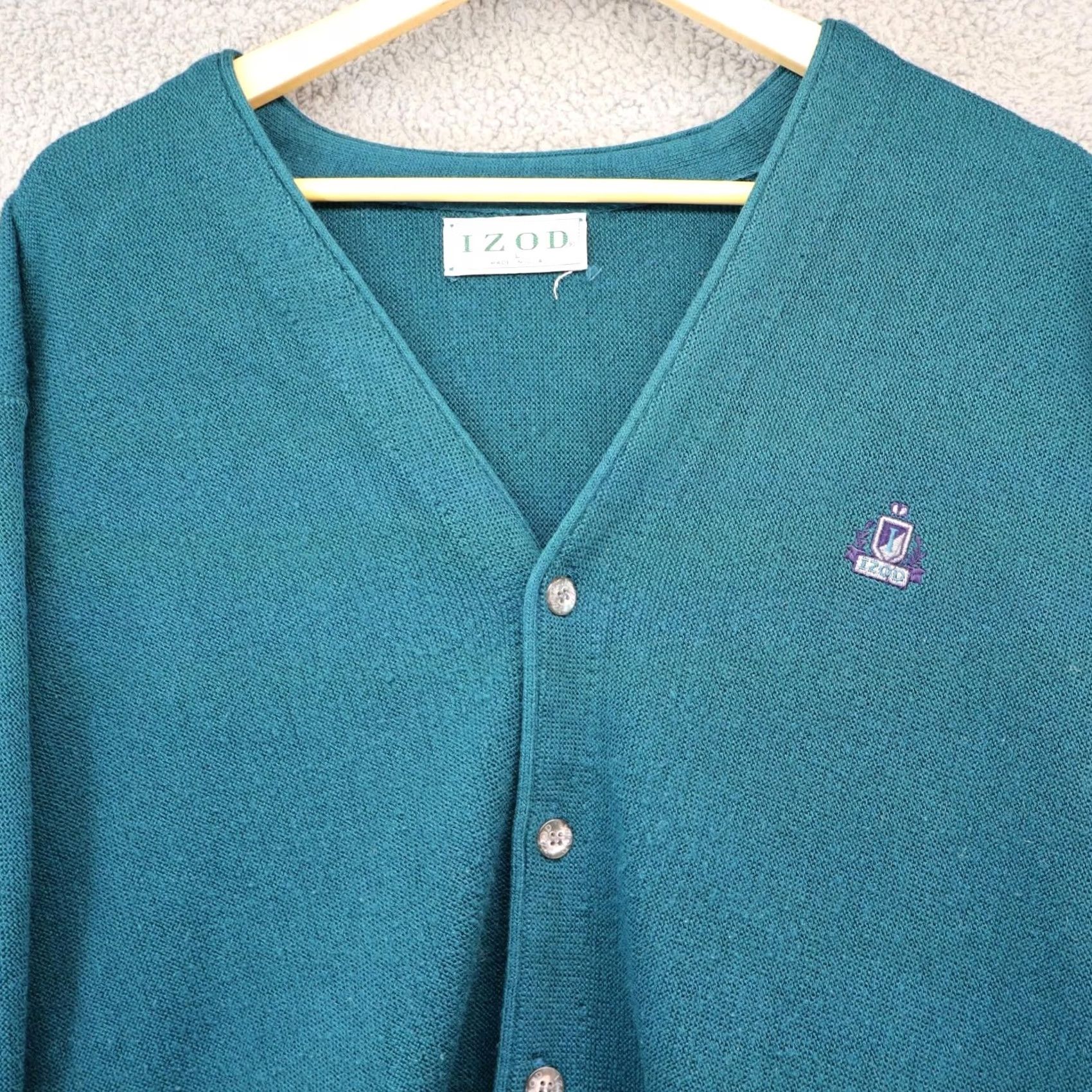 Izod VINTAGE IZOD Cardigan Sweater Men XL Green 80s 90s Classic American knitwear V-Neck Buttons Suited for Business Size US XL / EU 56 / 4 - 2 Thumbnail