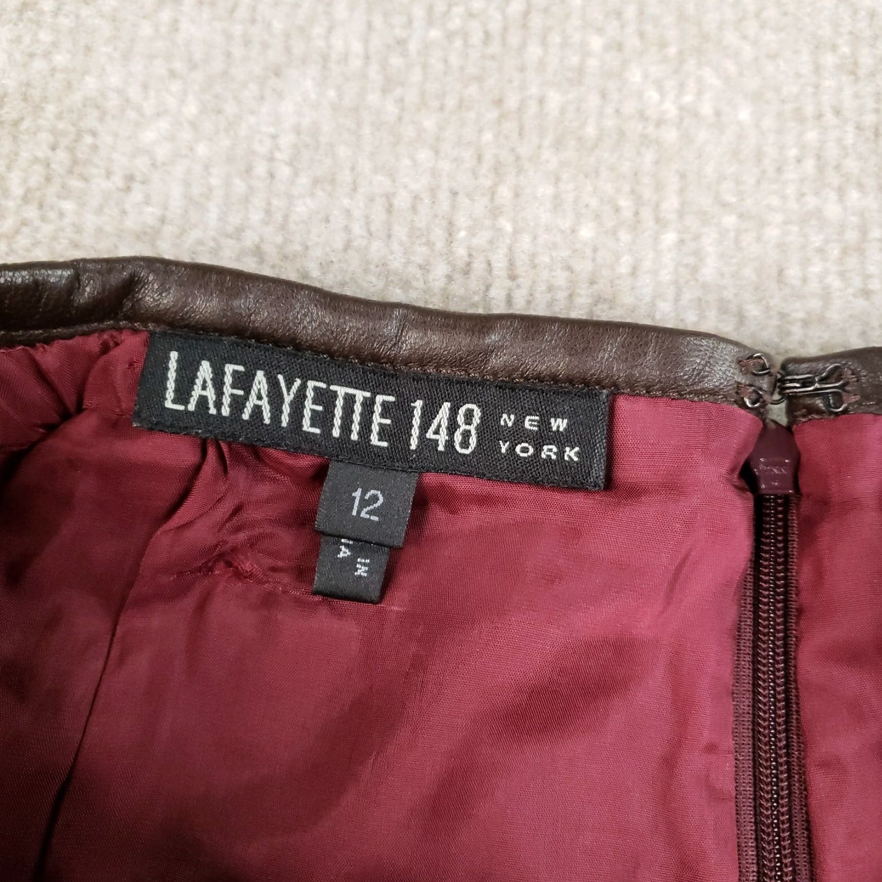 Vintage Lafayette 148 NY Pencil Skirt Women Size 12 Red Boucle Tweed Fringe Lined Knee Length Classic Women Size 34" / US 12 / IT 48 - 5 Thumbnail