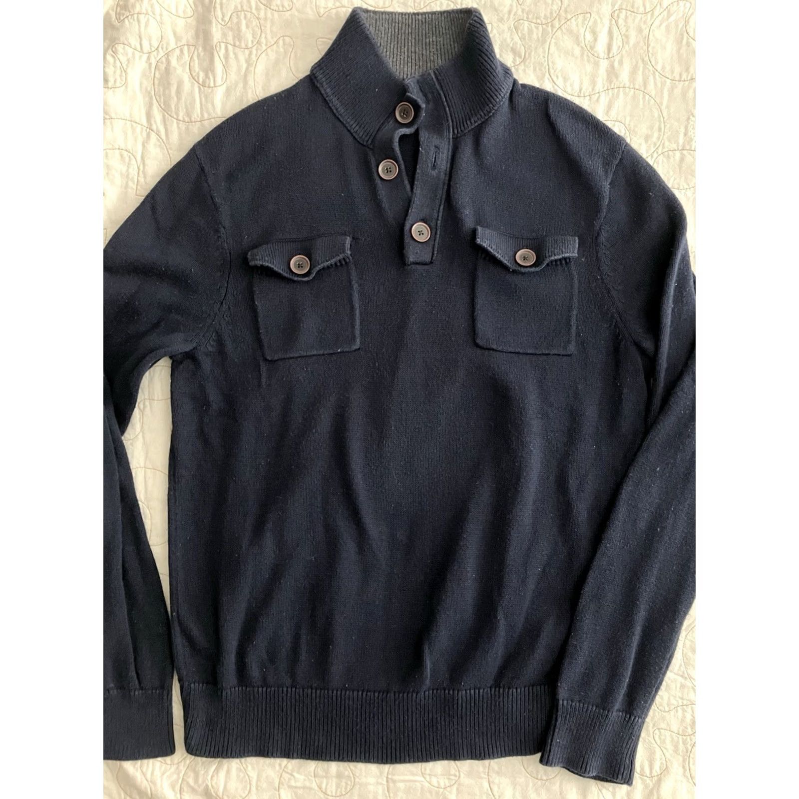 Banana Republic Banana Republic Sweater Mens M Navy Blue Mock Neck Button Henley Pockets Knit Cotton Regular Long Sleeve Size US M / EU 48-50 / 2 - 5 Thumbnail