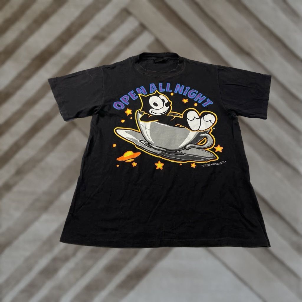 Changes VINTAGE Felix The Cat Shirt Changes 90s Open All Night T-Shirt Men L Black Graphic Print Short Sleeve Mens Large Size US L / EU 52-54 / 3 - 1 Thumbnail