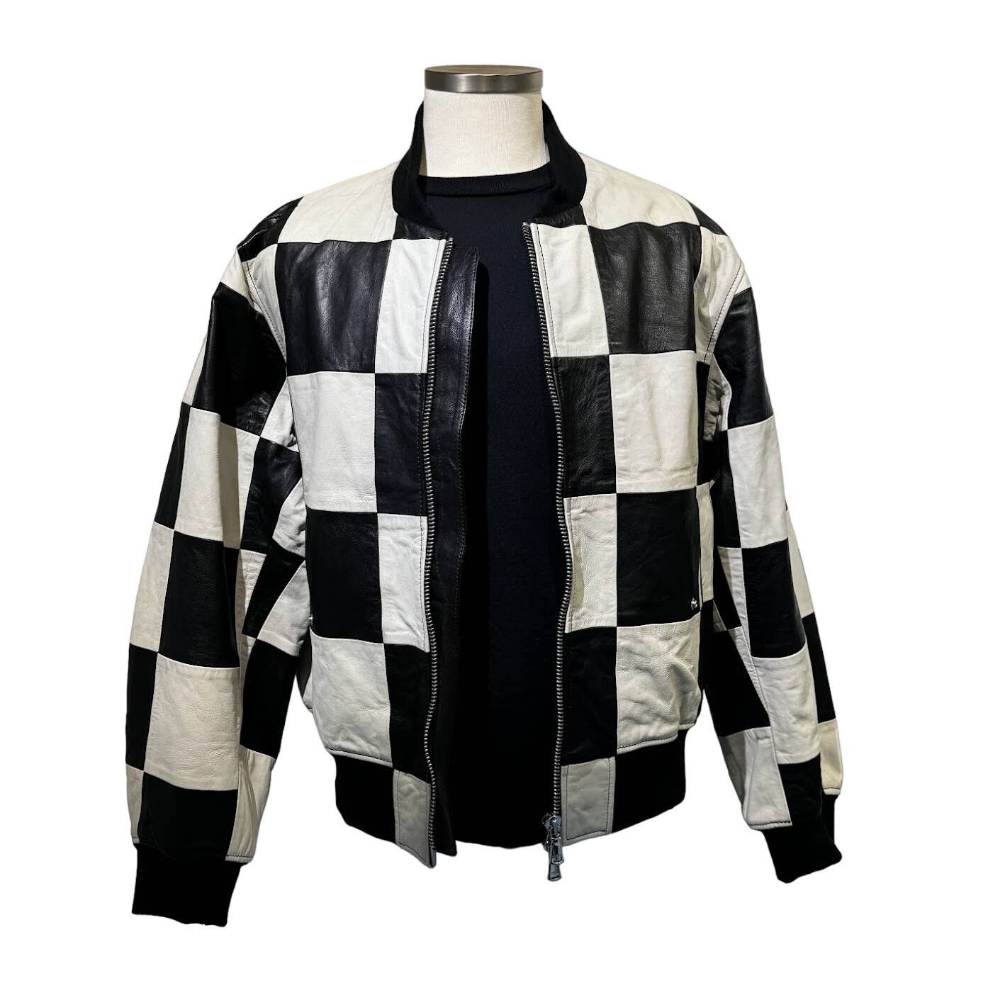 image of J Lindeberg J. Lindeberg Men's Checkerboard Leather Jacket in Black (Size Large)