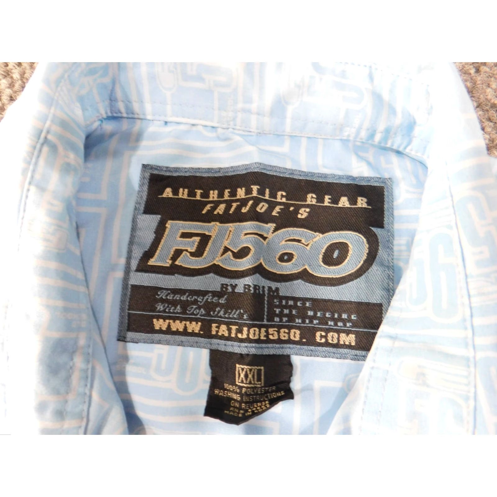 Vintage FJ 560 Shirt XXL Blue Button Up Knit Cotton Geometric 90s Hip-Hop Vintage 90s Mens Size US XXL / EU 58 / 5 - 7 Thumbnail