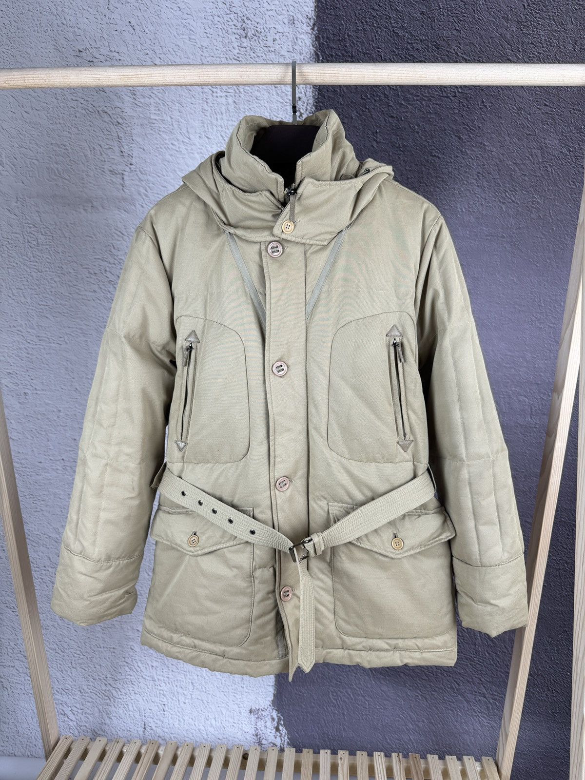 image of Italian Designers Mabrun Made In Italy Beige Down Parka Heavy Coat, Men's (Size Medium)