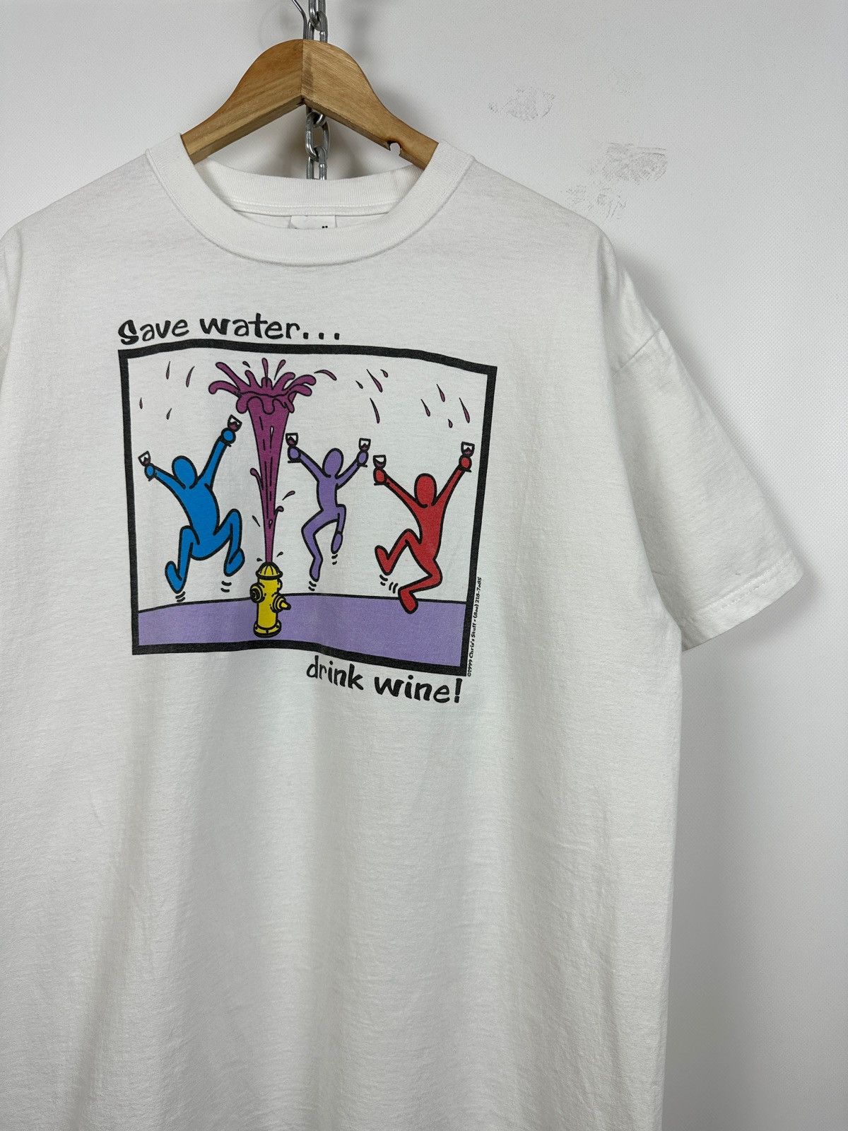 Keith Haring 1999 Vintage Keith Haring Save Water Drink Wine Art T-Shirt Size US L / EU 52-54 / 3 - 5 Thumbnail