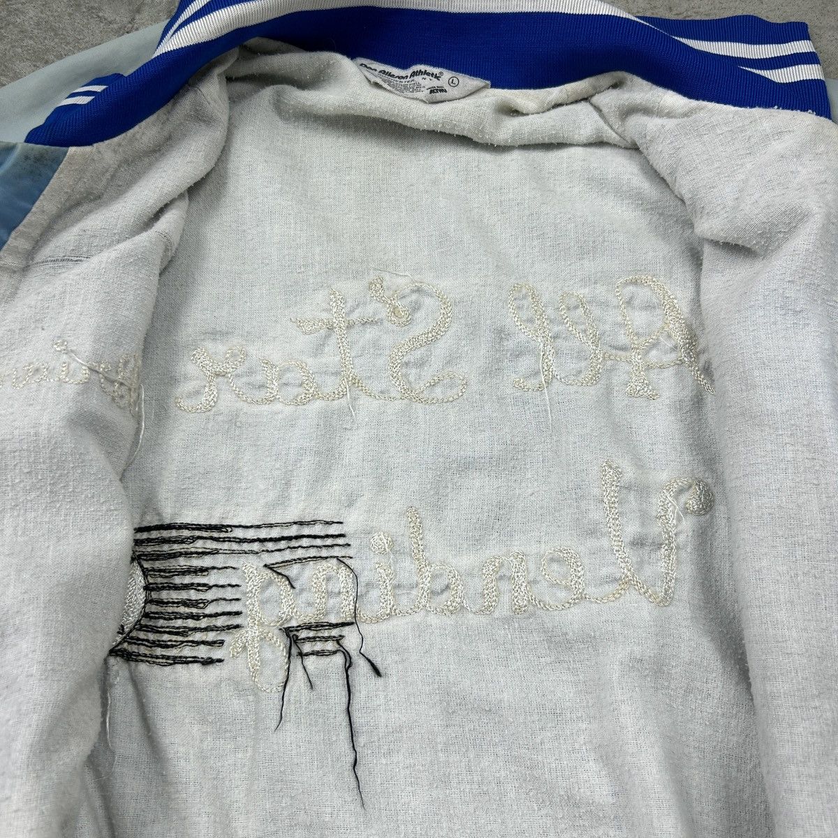 Vintage 1980s Thrashed Baseball Chainstitch Varsity Jacket Size US L / EU 52-54 / 3 - 23 Thumbnail