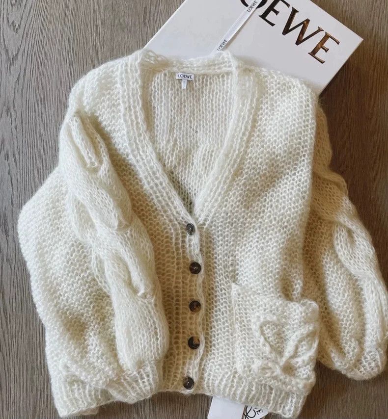 Loewe Loewe White Mohair Knit Cardigan S - dmc Size US S / EU 44-46 / 1 - 1 Thumbnail