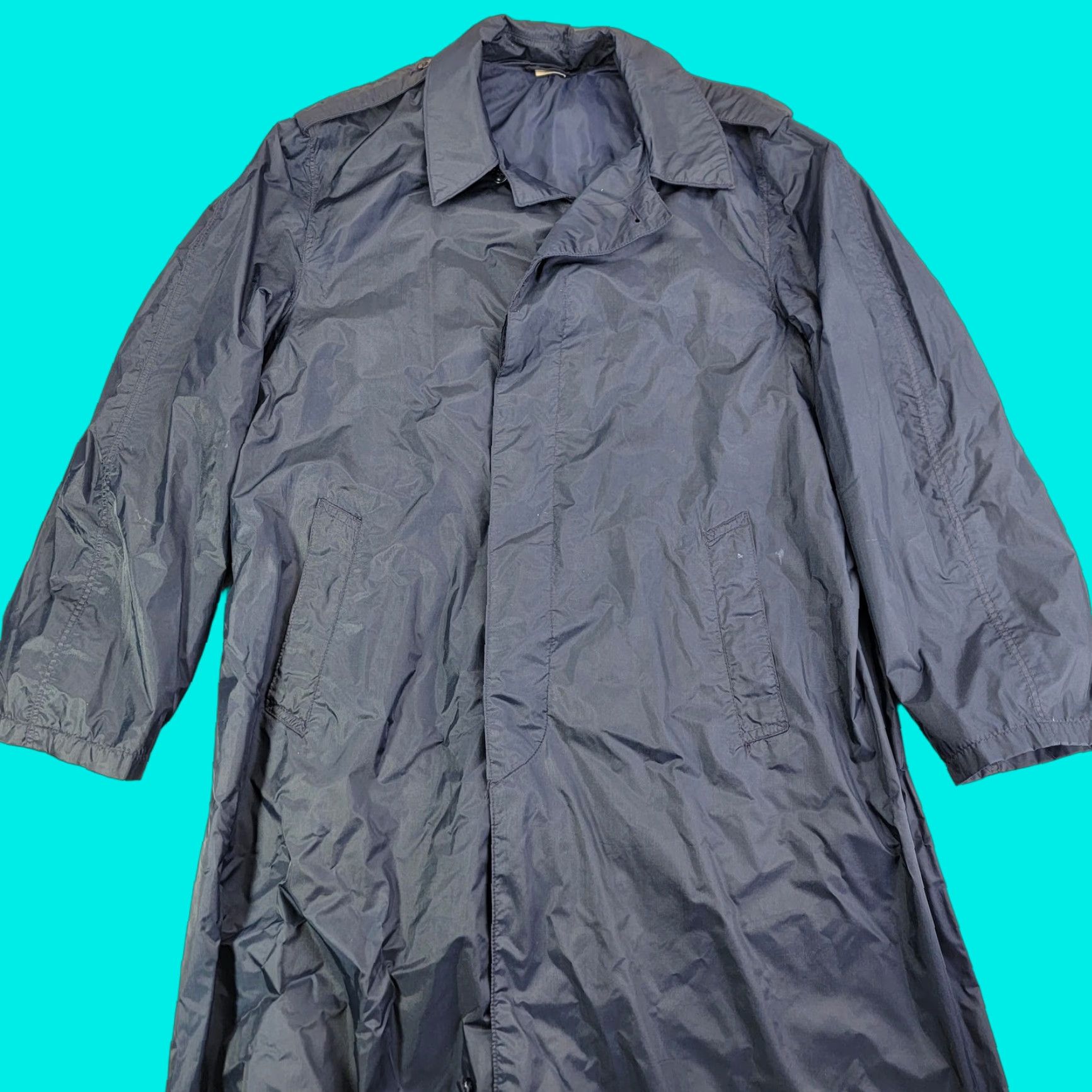 Vintage VINTAGE Brownwood Mfg. Co. Coat Mens 40 Blue Nylon Raincoat Military USAF 70s Size US XXS / EU 40 - 1 Thumbnail