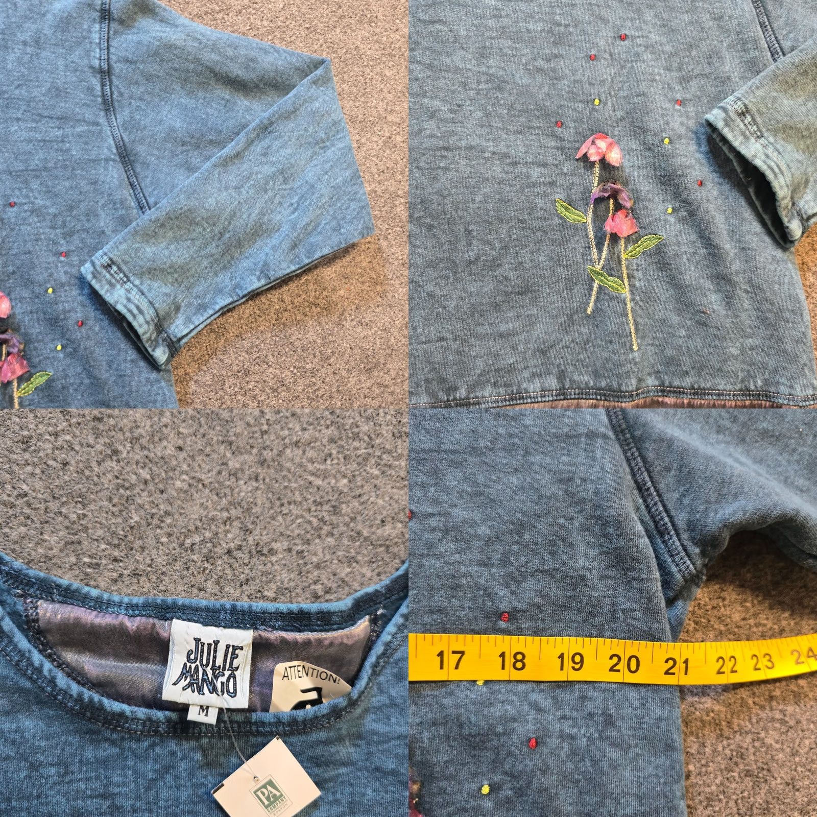Mango VINTAGE Julie Mango Set Women Size Medium Blue Floral Skirt Sweats Casual Lounge Outfit/Set 2 Piece Knit Cotton Embroidered Long Sleeve Crew Neck Size 32" / US 10 / IT 46 - 9 Thumbnail