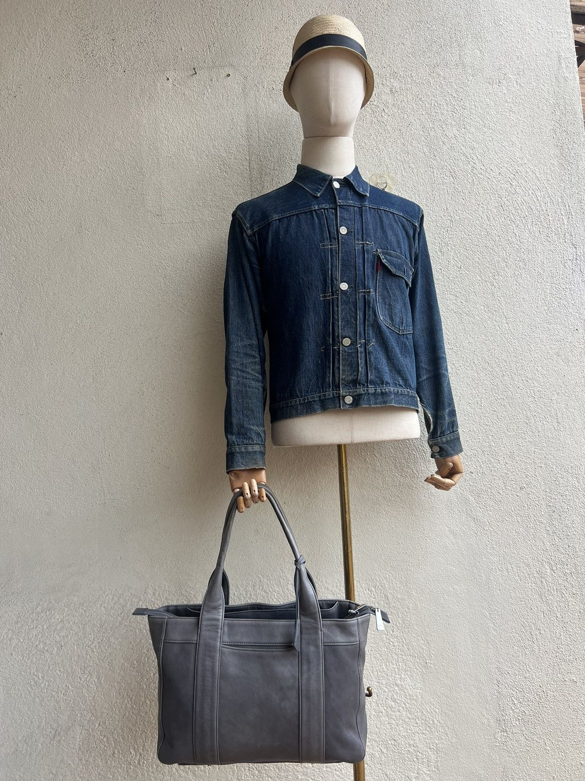 Leather Vintage Aniary Japan Fade Patina Leather Tote Bag Size ONE SIZE - 2 Thumbnail