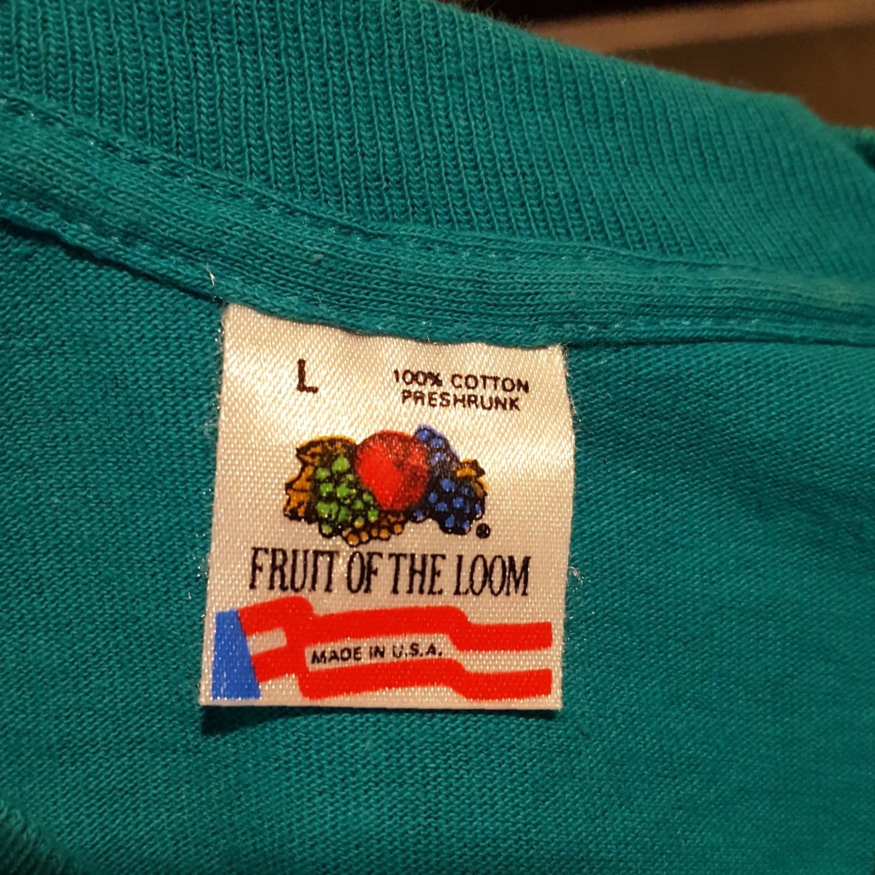 Fruit Of The Loom VINTAGE Fruit of the Loom T-Shirt Mens Teal 90s Grunge Band Retro US Made Size S Short Sleeve Crew Neck Cotton Logo Embroidered Blue Size US S / EU 44-46 / 1 - 5 Thumbnail