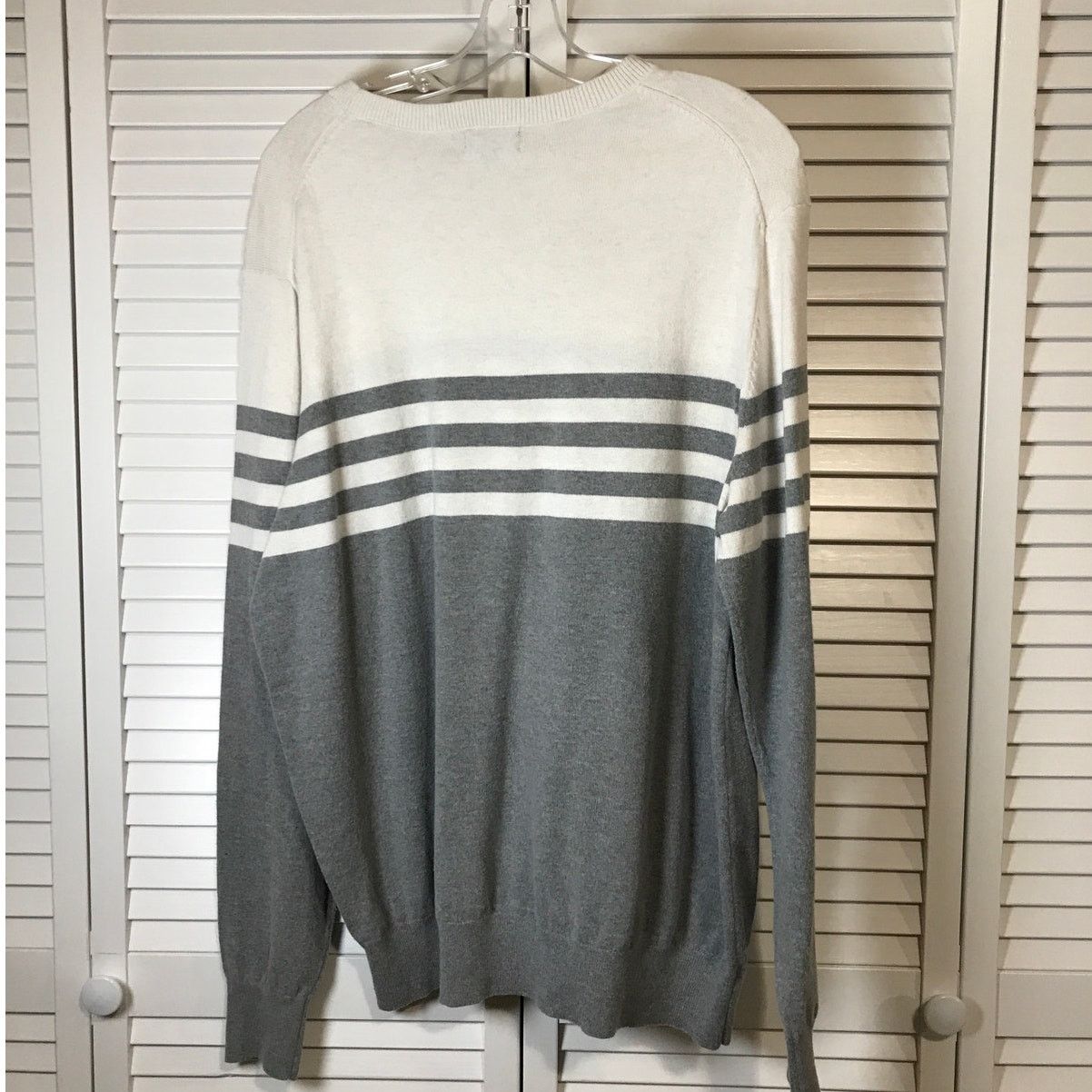 George George Gray Cream Striped Round Neck Long Sleeve Sweater L Size US L / EU 52-54 / 3 - 2 Thumbnail