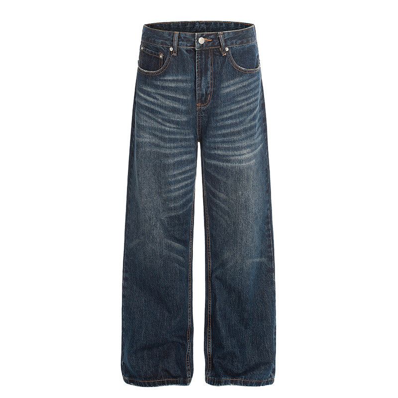 American retro whiskering loose-fitting jeans for men