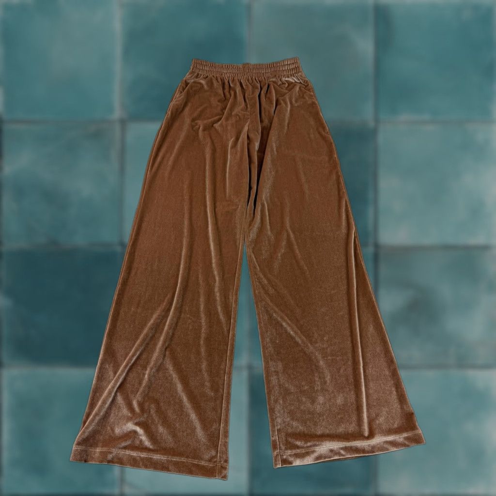 Vintage PINK Victoria's Secret Womens Medium Velour Lounge Pants Brown Rhinestone Logo Size 32" / US 10 / IT 46 - 1 Thumbnail