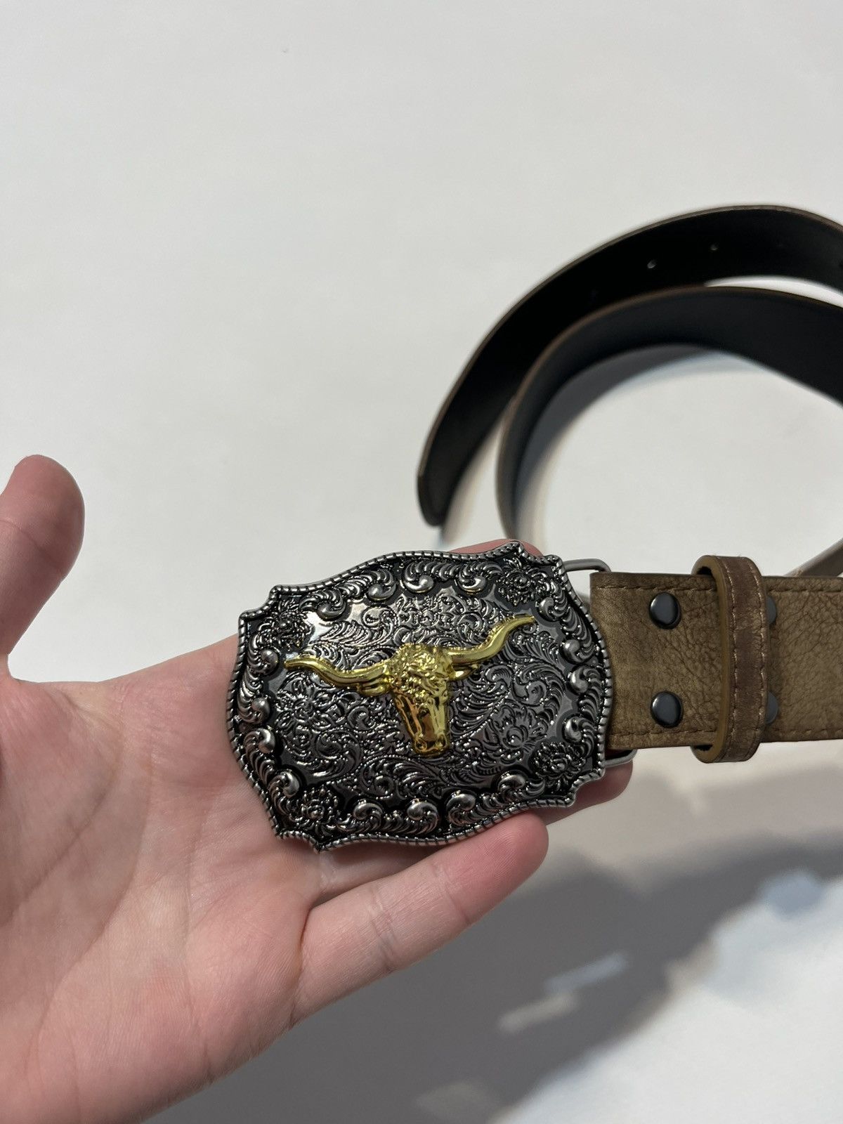 Vintage Vintage Leather Bull Belt Size ONE SIZE - 3 Thumbnail