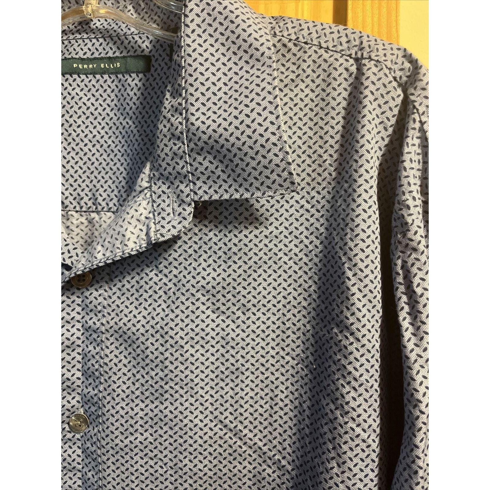 Perry Ellis Perry Ellis Men’s XXL Blue Geometric LS Button Cotton Shirt Size US XXL / EU 58 / 5 - 11 Thumbnail