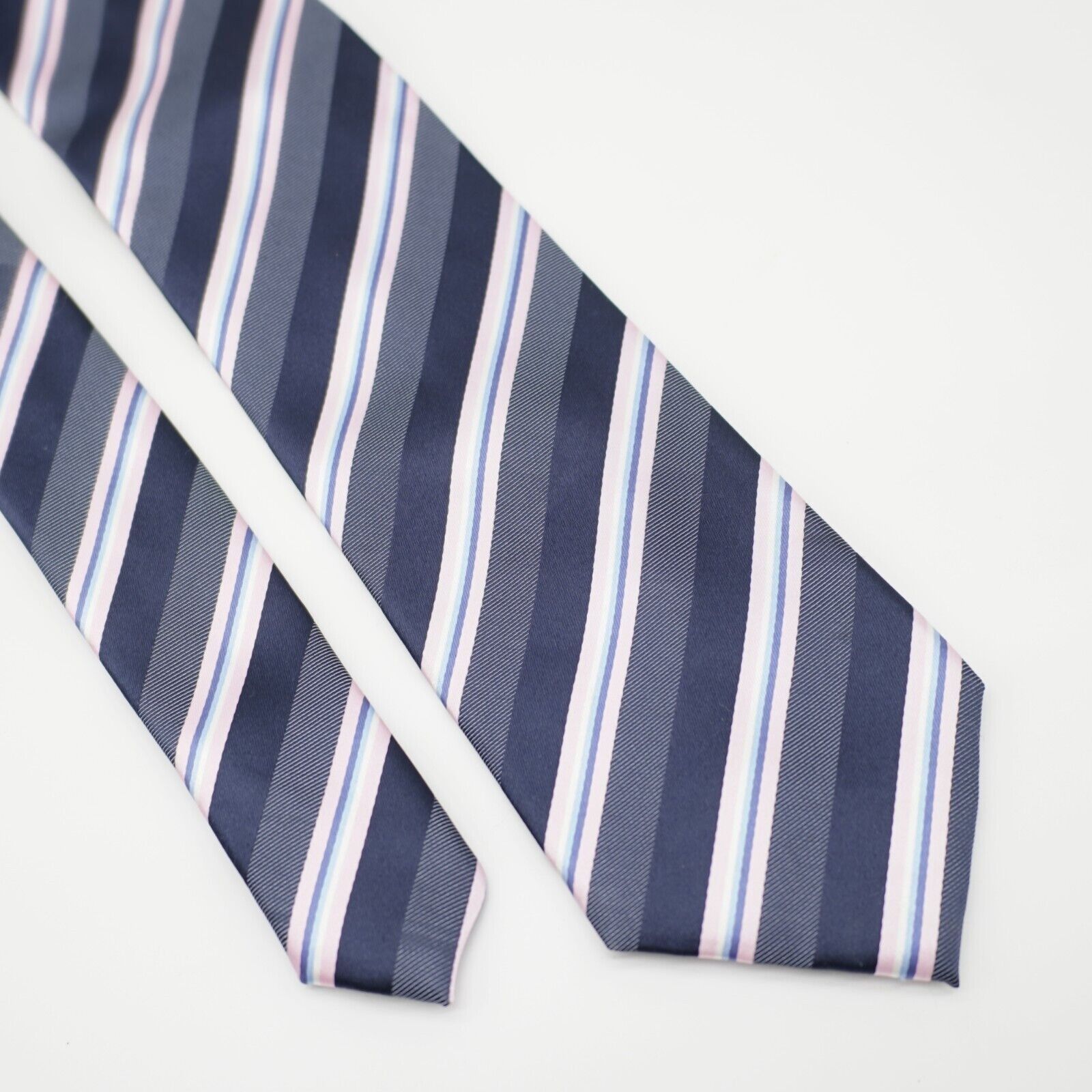 Bergamo New York Bergamo New York Blue Pink Striped Polyester Woven Tie Size ONE SIZE - 1 Thumbnail