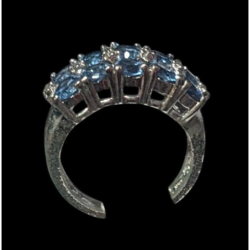 Other Blue And Clear Gemmed Double Row Silver Tone Ring Size 5 3/4 Size ONE SIZE - 3 Thumbnail