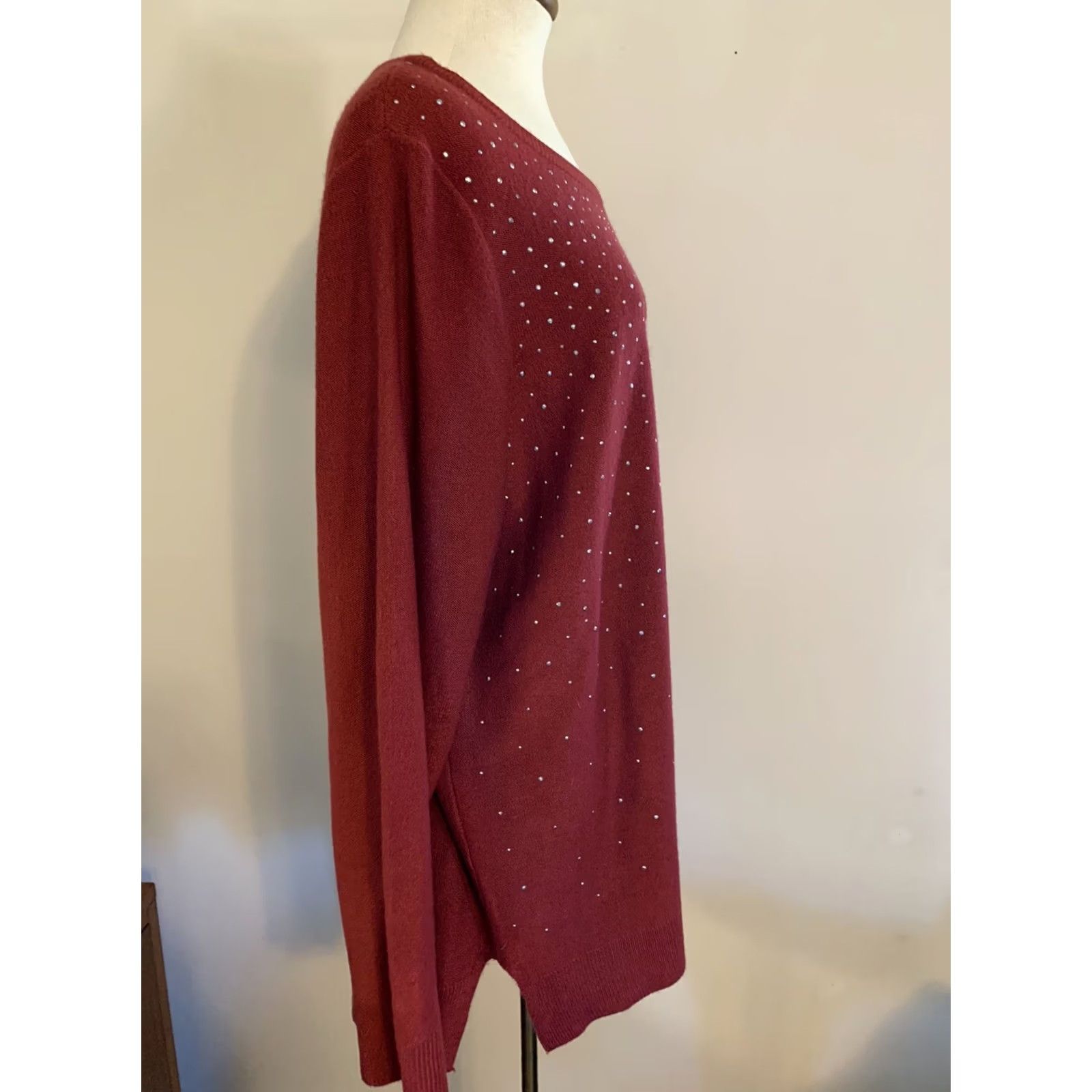 Apt. 9 Apt 9 Womens Tunic Sweater Round Neck Burgundy Studded 1X Long Sleeve Lightweight Knit Pullover Women Winter Style Mens Womens Girls Size XL / US 12-14 / IT 48-50 - 3 Thumbnail