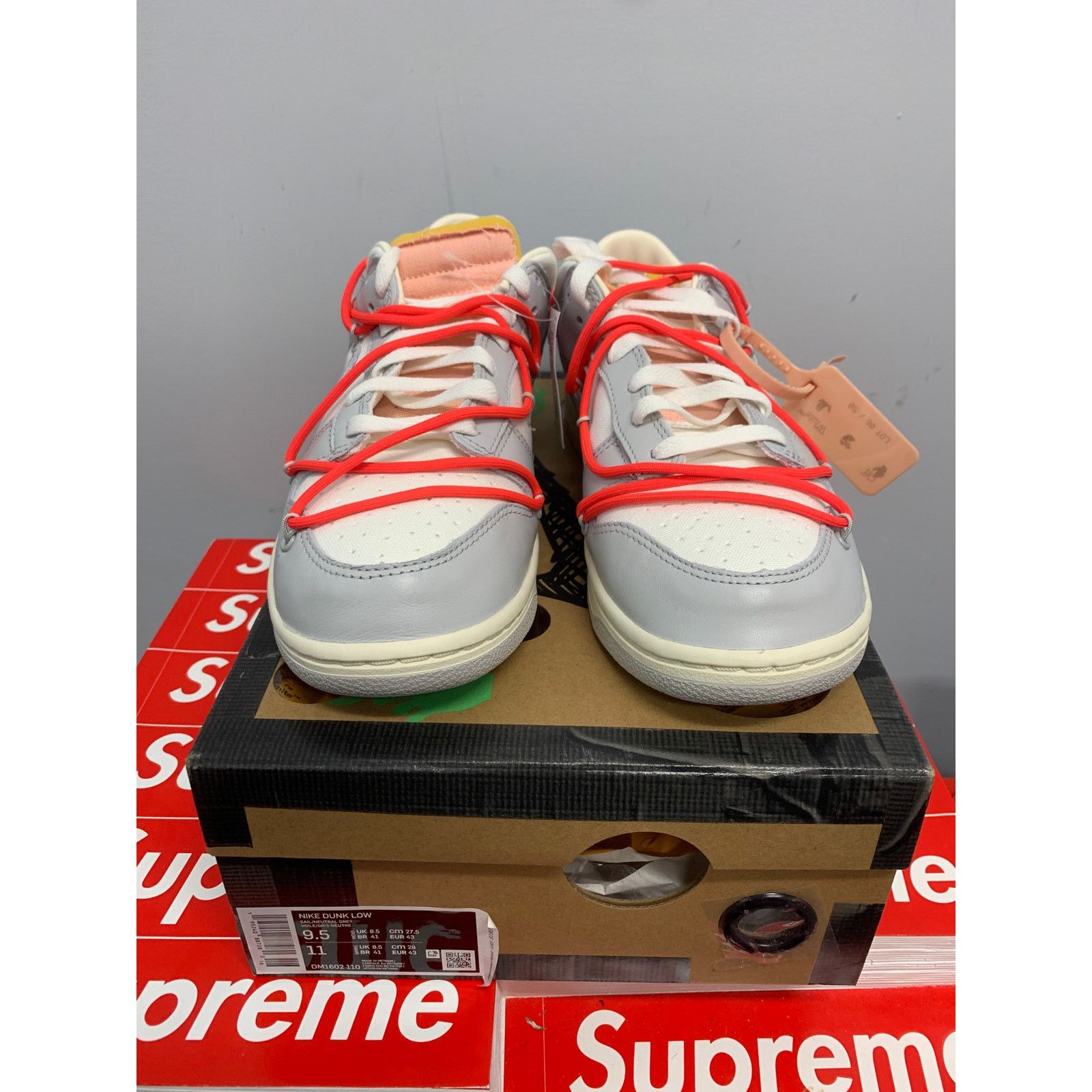 Nike Nike Dunk Low Off-White Grey White Red Lot 6 Size 9.5 NEW Size US 9.5 / EU 42-43 - 2 Thumbnail